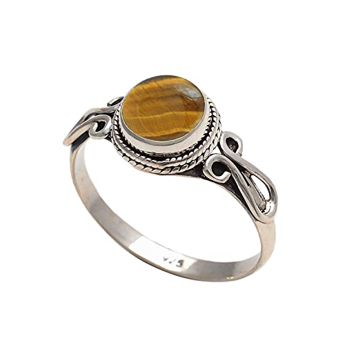 Tiger Eye Gemstone Sterling Silver Rings for Women & Girls - Elegant Stone Jewelry for Christmas Gifts, Birthday, Anniversary & Everyday Wear (Size 8)