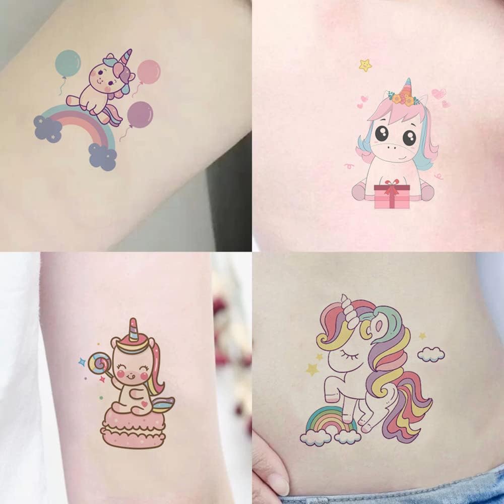 Cute Waterproof Pink Unicorn Stickers - TREXEE Temporary Tattoos for Girls, Face & Body Art, Party Favors, Envelopes, Gift Bags (Pack of 10) - Perfect for Birthday Parties, Baby Showers & Kids' Crafts