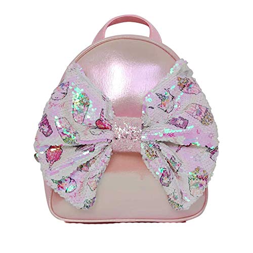 Metallic Unicorn Snacks Sequins Bow Mini Backpack for Girls - Pink Glitter Small Purse for School, Party & Travel | Miss Gwens Stylish Kids Accessory