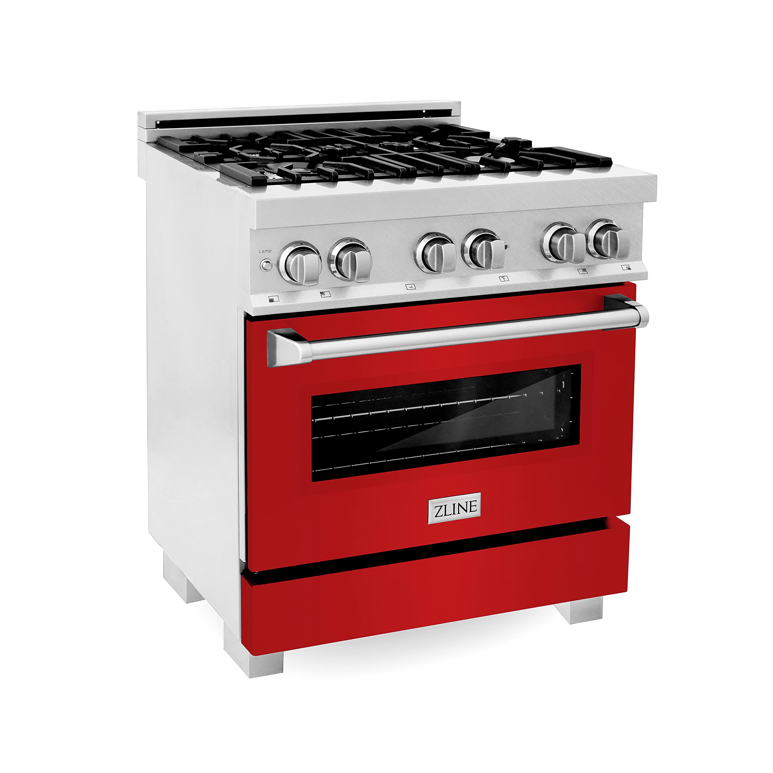 ZLINE 30 Inch 4.0 Cu Ft Dual Fuel Range - 4 Burner Gas Cooktop & Electric Convection Oven - DuraSnow Stainless Steel with Red Matte Door (RAS-RM-30) - Perfect for Modern Kitchens & Professional Cooking