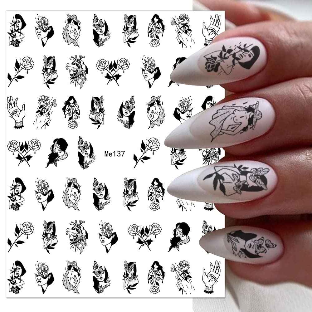 8 Sheets Sexy Girl Nail Stickers - Abstract Woman Face Nail Decals, Self-Adhesive 3D Nail Art for DIY Designs | Perfect for Parties, Salons & Nail Art Enthusiasts