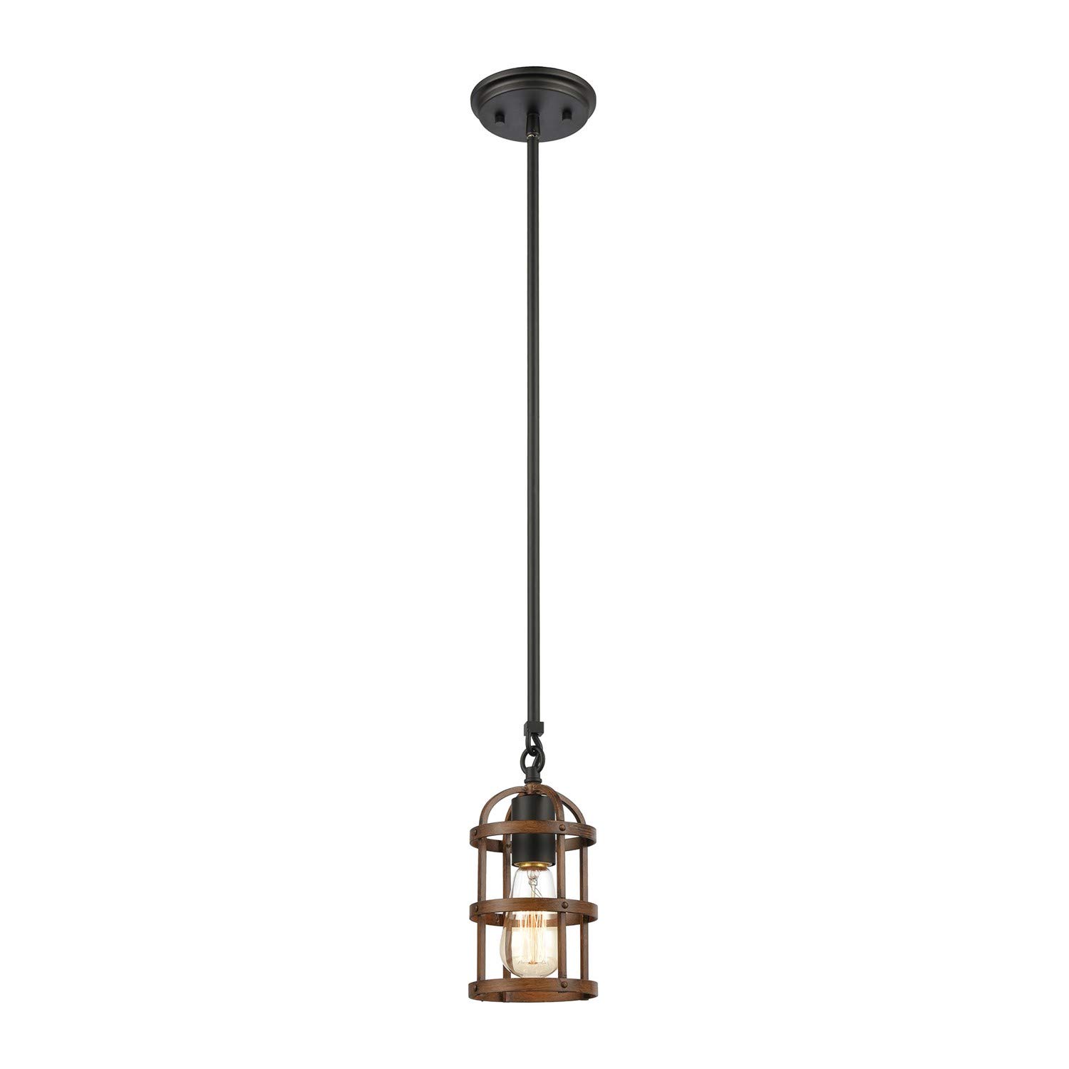 Millville 1-Light Mini Pendant Light Fixture - Matte Black & Dark Oak Finish - Perfect for Kitchen Island, Dining Room, or Entryway Lighting