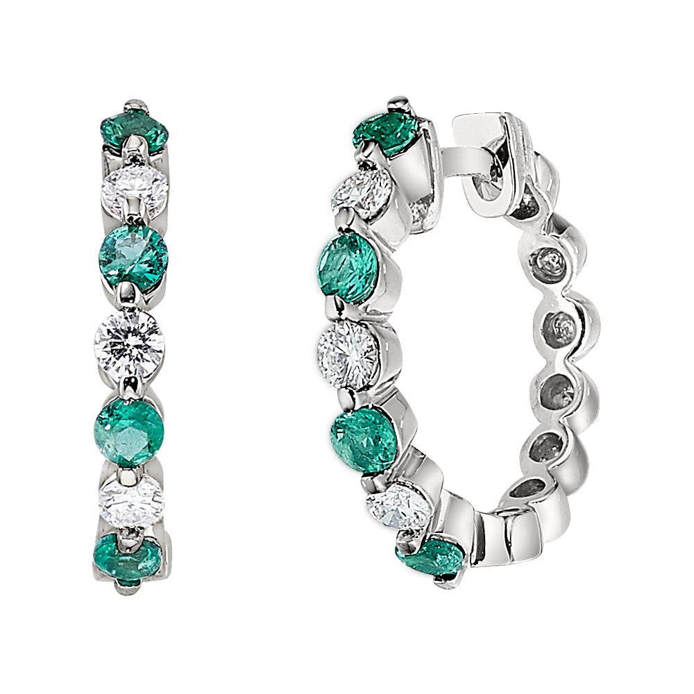 0.40ct Emerald & 0.30ct Diamond 14K White Gold Hoop Earrings for Women - Elegant Green Gemstone Jewelry Gift for Birthday, Anniversary & Special Occasions