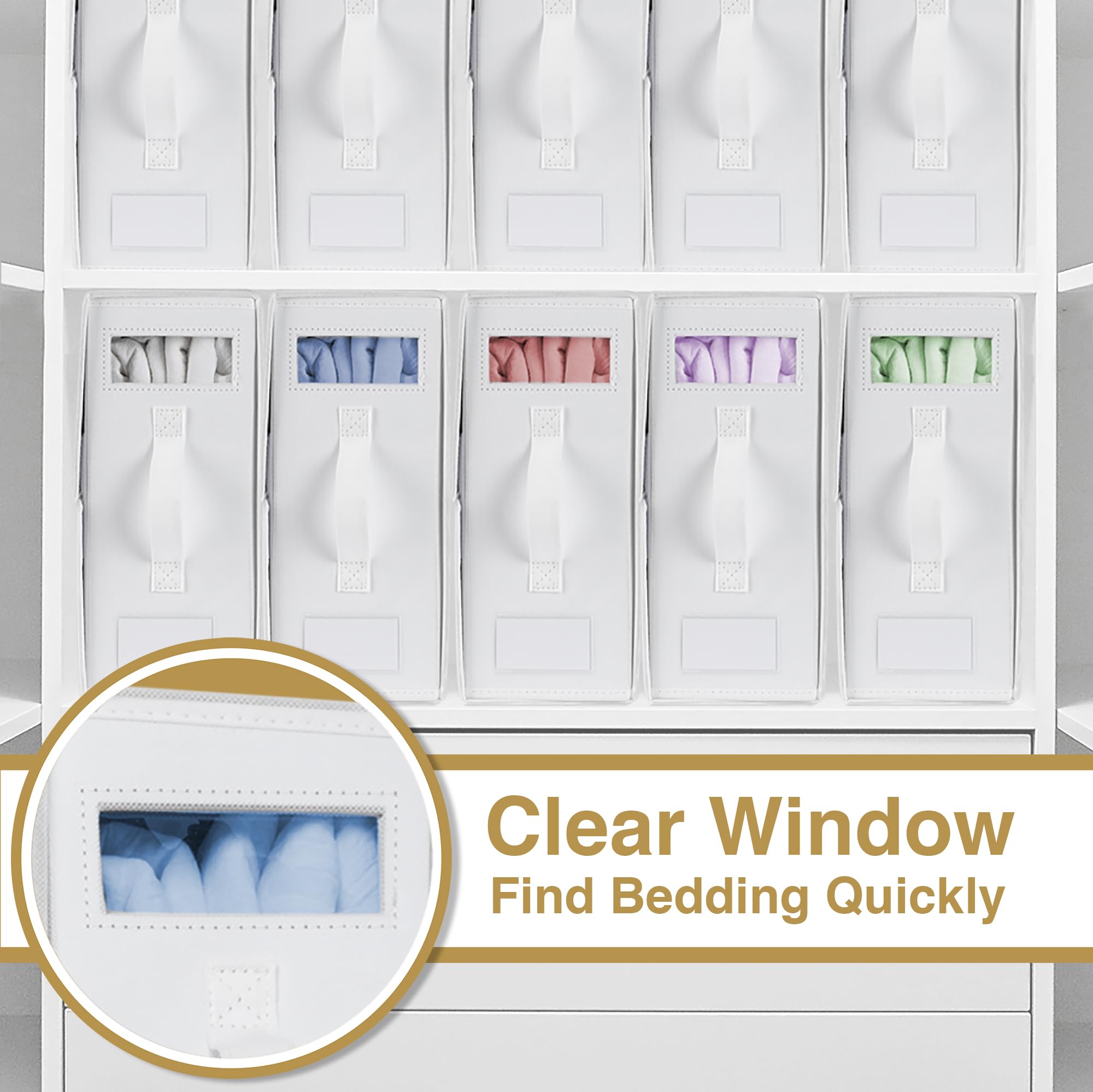 4 Pack Foldable Bed Sheet Organizers - Twin/Full Size Linen Closet Storage with Clear Window | Space-Saving Closet Organizer for Sheets, Blankets & Towels | Perfect for Home, Dorm & RV Organization