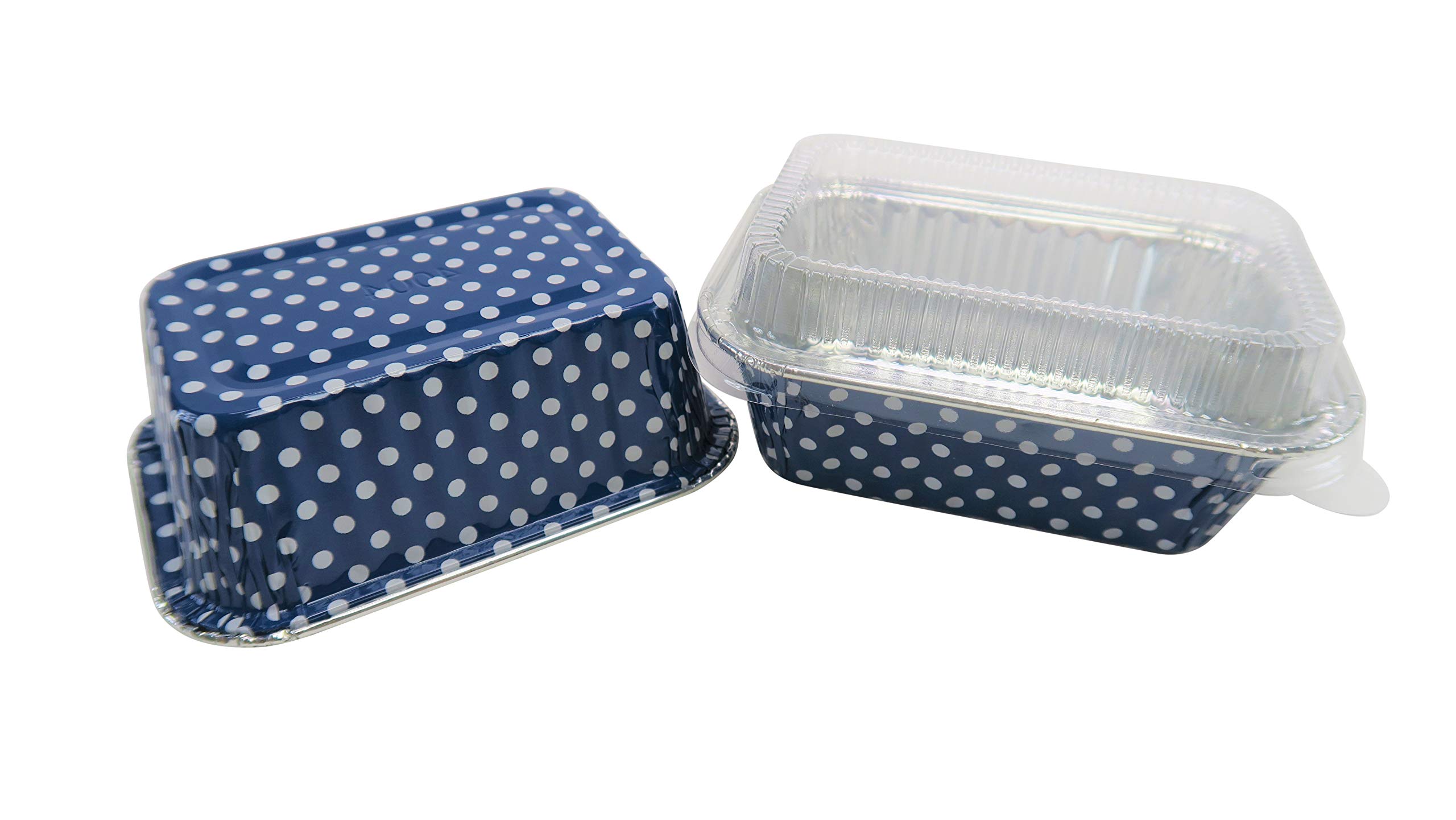 KitchenDance 6 oz Disposable Aluminum Mini Loaf Pans with Lids - 500 Pack, Blue Polka Dot Design | Perfect for Baking, Meal Prep & Party Favors | Individual Sized #4004