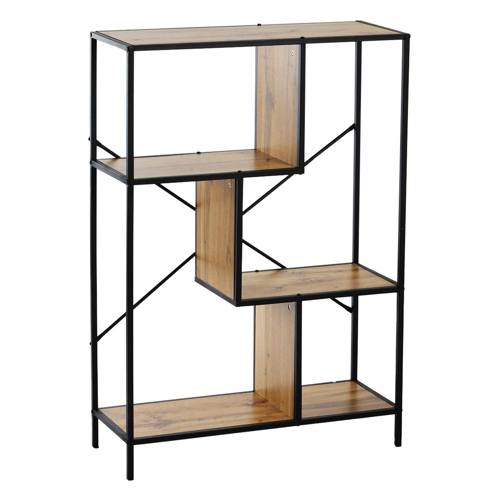 JENPECH 4-Tier Rustic Bookshelf - Wooden Bookcase Display Stand for Home Office, Living Room & Bedroom - Storage Shelf Organizer for Books, Decor & More - Black
