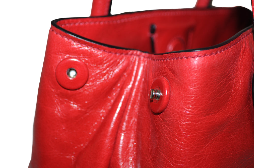 Authentic Miu Miu Red Calf Leather Top Handle Tote Bag for Women | Luxury Glazed Leather Shoulder Purse | Perfect for Work, Travel & Everyday Use