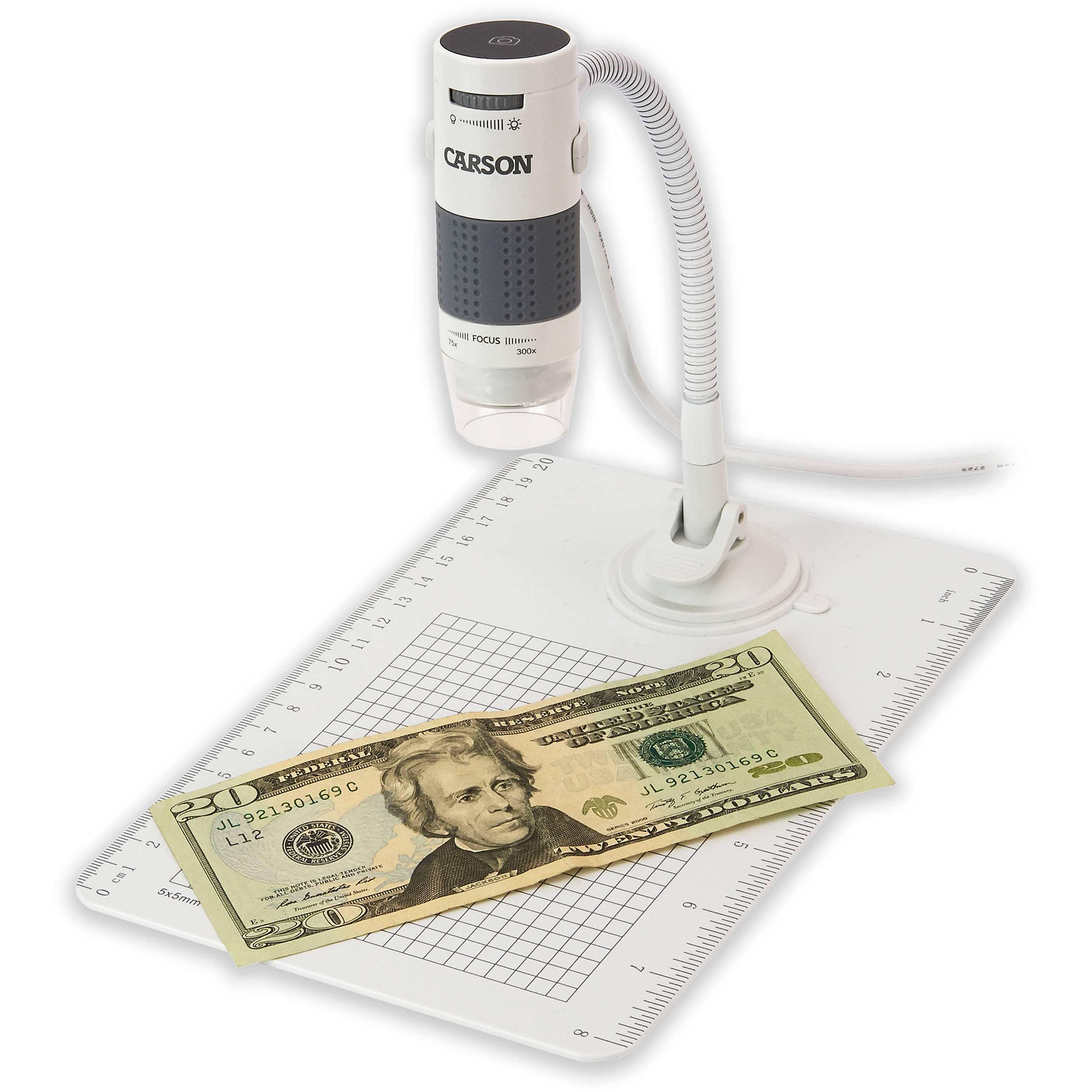 Carson eFlex 75x-300x Digital LED Microscope with Flexible Neck Stand & Base - Ideal for Coin Collecting, Jewelry Inspection, and Electronics Repair