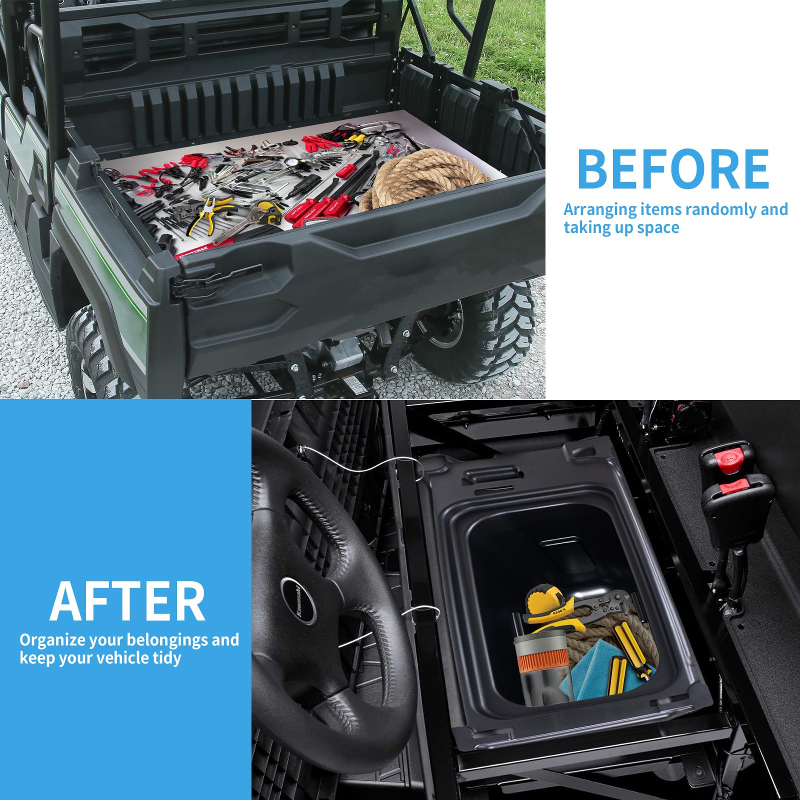 2015-2024 Kawasaki Mule PRO-FX/FXR/FXT/DX/DXT Underseat Storage Box Organizer - Replacement for 99994-1463 | Durable Under Seat Storage Bin Set for Tools & Accessories | Perfect for Off-Road Adventures & Farm Work