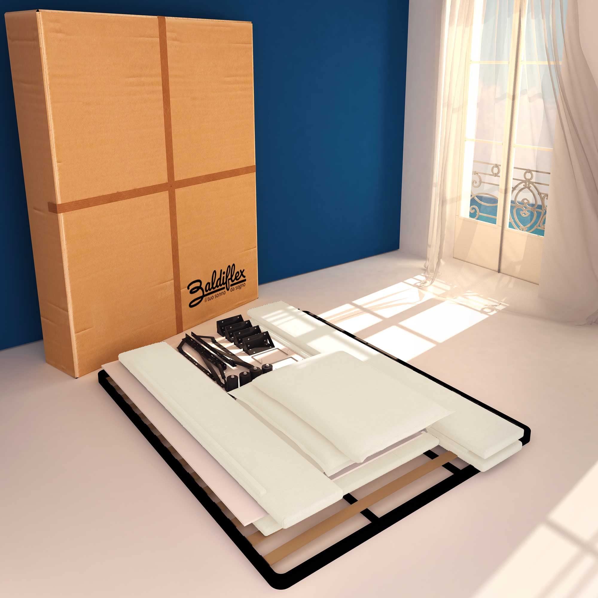 Baldiflex Single Bed with Storage - White Synthetic Leather Upholstered Frame, Slatted Base for 90x190cm Mattress, Thin Padded Headboard - Perfect for Small Bedrooms, Guest Rooms & Studio Apartments
