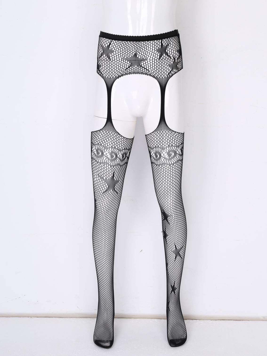 Sexy Fishnet Stockings for Men - Thigh High Tights with Garter Belt & Suspenders - Perfect for Crossdressing, Cosplay & Sensual Nights
