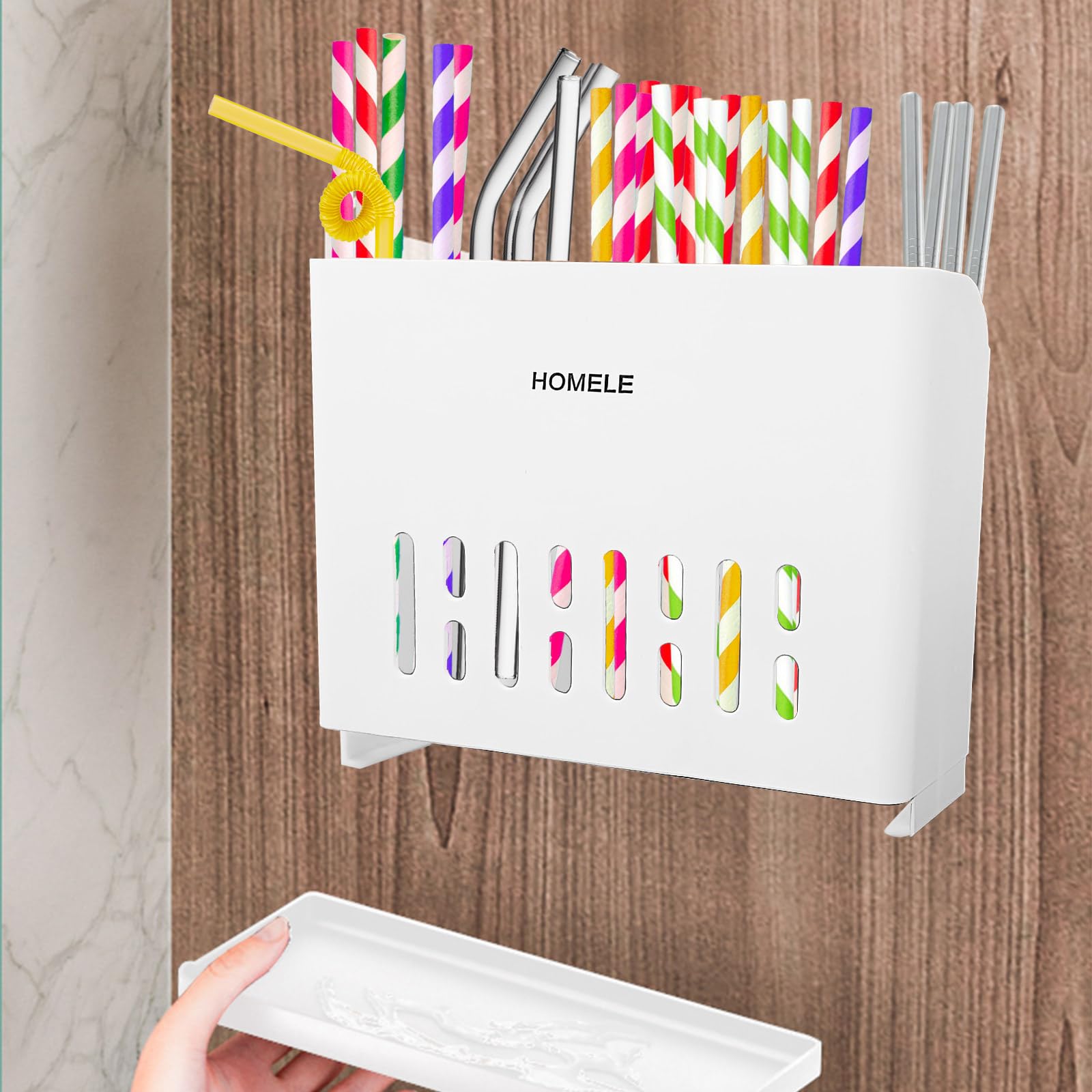 Plastic Straw Holder Organizer for Cabinet - Reusable Straw Dispenser for Kitchen Counter & Tumbler - Perfect for Home, Office, and Restaurant Use