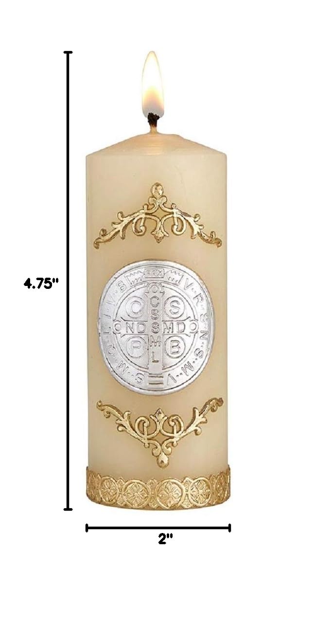 Hand-Decorated St. Benedict Devotional Prayer Candle - 4.75 Inch Paraffin Wax with Decal - Will & Baumer Church Supplies for Home Altar, Family Prayer & Catholic Worship