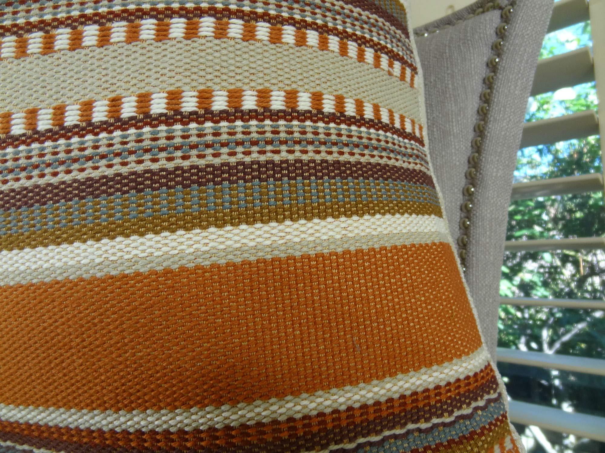 Plutus Chic Stripe Saffron Handmade Throw Pillow 20x26 Inches - Orange Olive Cream Cotton Decorative Cushion for Sofa, Bed & Living Room Decor