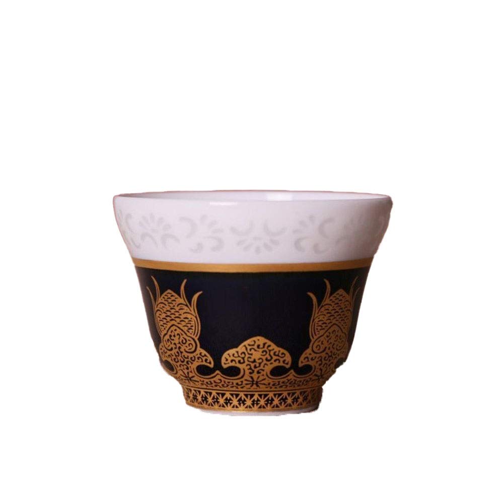 Hand-Painted Ceramic Blue Glaze Gilt Hollow Kung Fu Tea Cup - Elegant Beige Porcelain Teacup for Chinese Tea Ceremony, Gongfu Tea & Relaxing Afternoon Tea Time