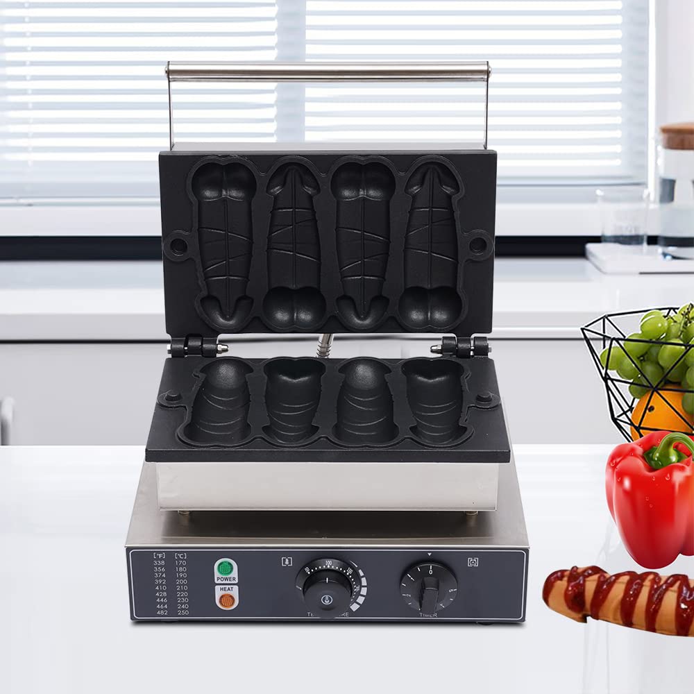 Commercial Waffle Maker Machine 110V 1.6KW - Stainless Steel Electric Hot Dog Shaped Waffle Iron & Takoyaki Maker for Pancakes, Tea Shops, Fast Food Restaurants - Perfect for Breakfast Cafes, Street Food Vendors, and Home Kitchens