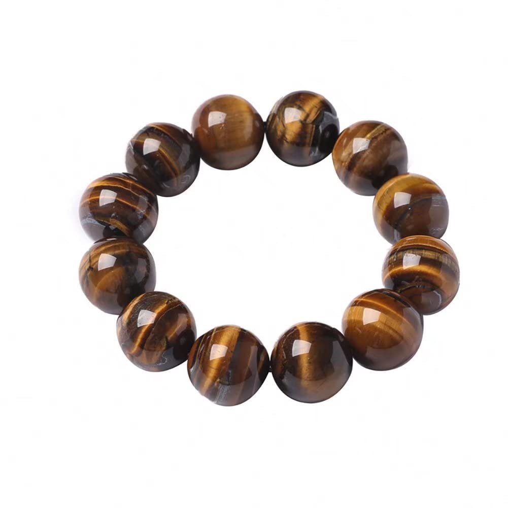 JUNTEN Unisex Natural Tiger Eye Bracelet - Adjustable Stretch Elastic Yoga Jewelry for Men & Women - Healing Energy Gemstone Bracelet for Meditation, Stress Relief & Positive Vibes