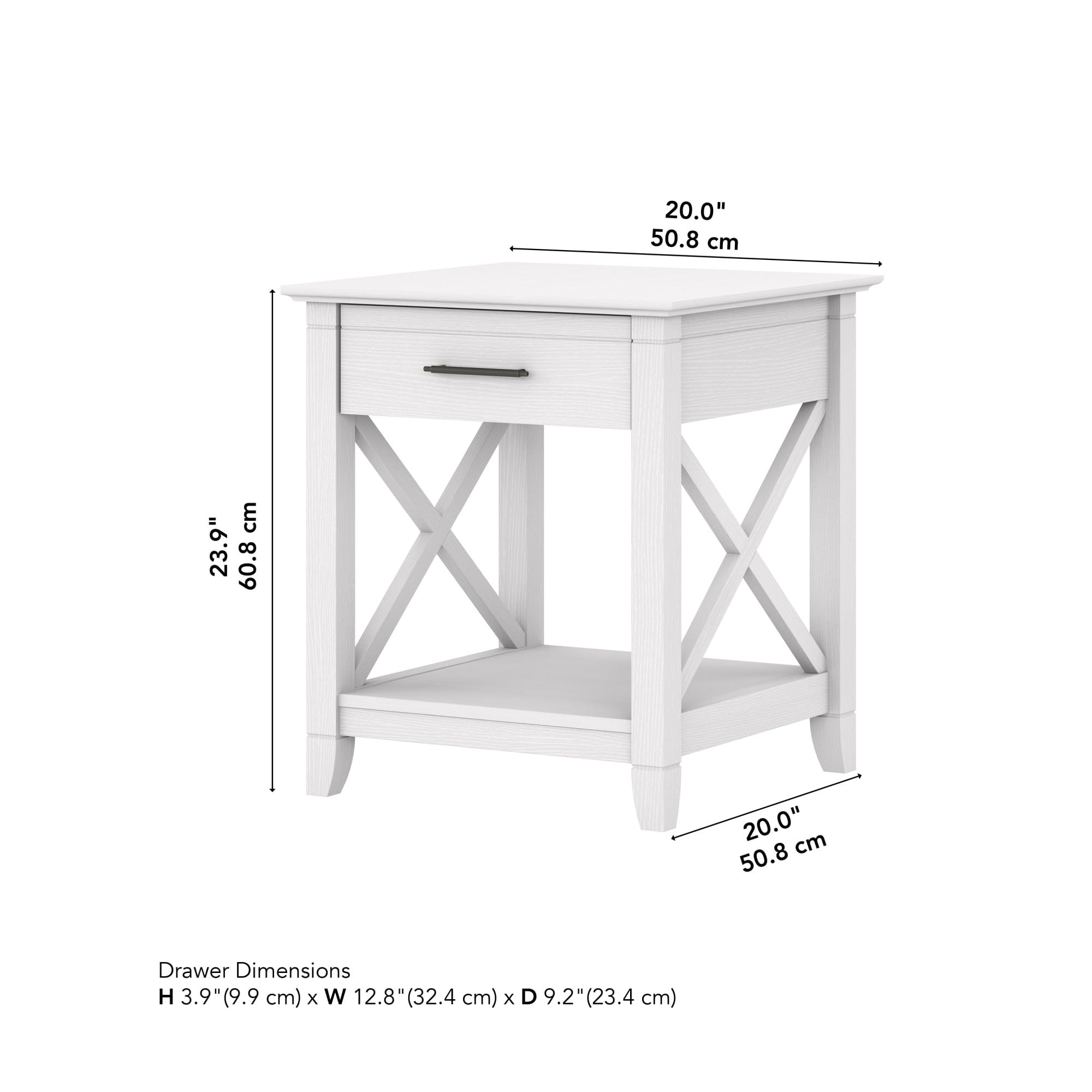 Bush Furniture Key West End Table with Storage - Pure White Oak Finish - Small Side Table for Living Room, Bedroom, or Office