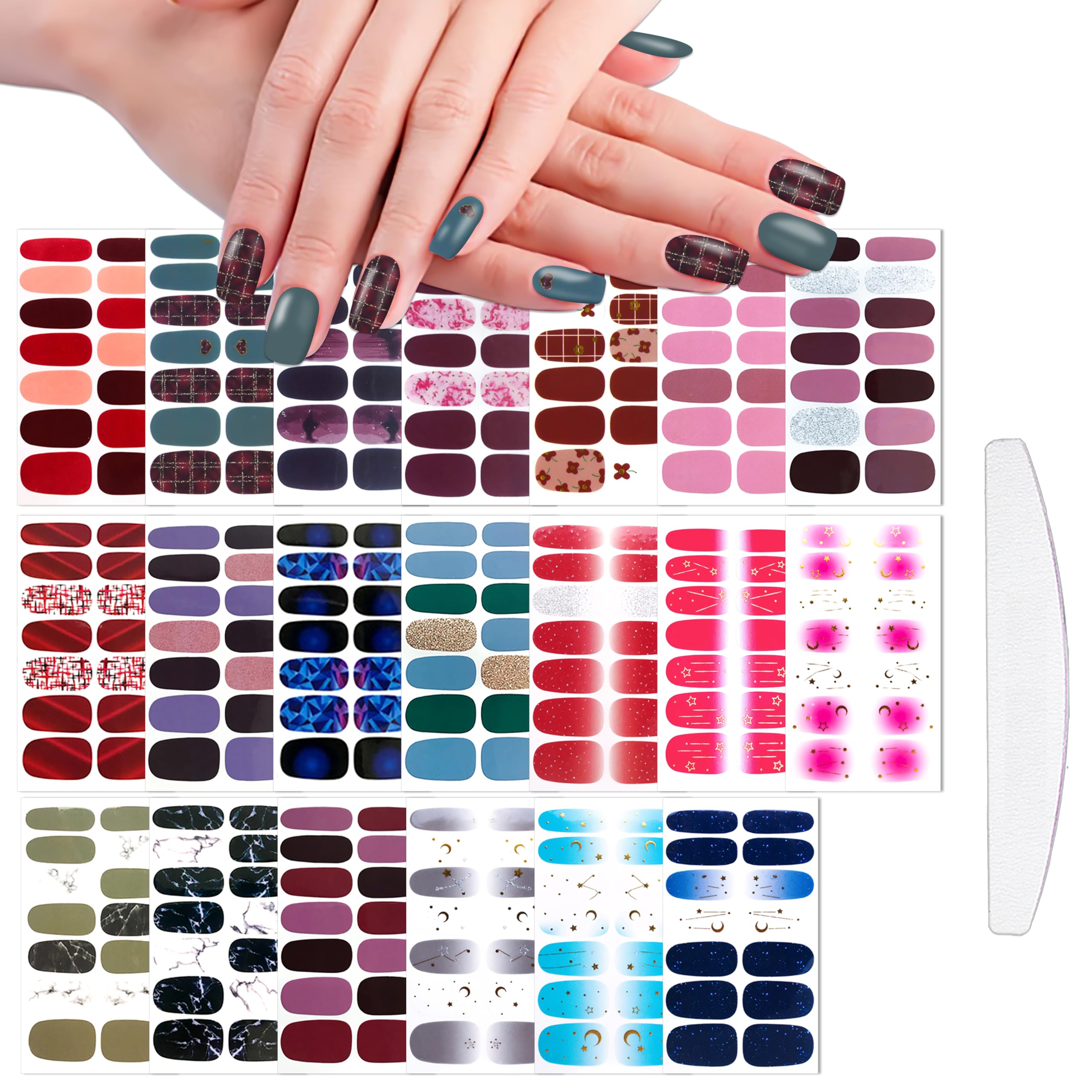 WOKOTO 20 Sheets Moon & Stars Nail Polish Strips - Gradient Nail Stickers, Full Nail Wraps for Women, Gel Nail Strips with Real Polish Effect - Perfect for DIY Manicures, Parties & Special Occasions