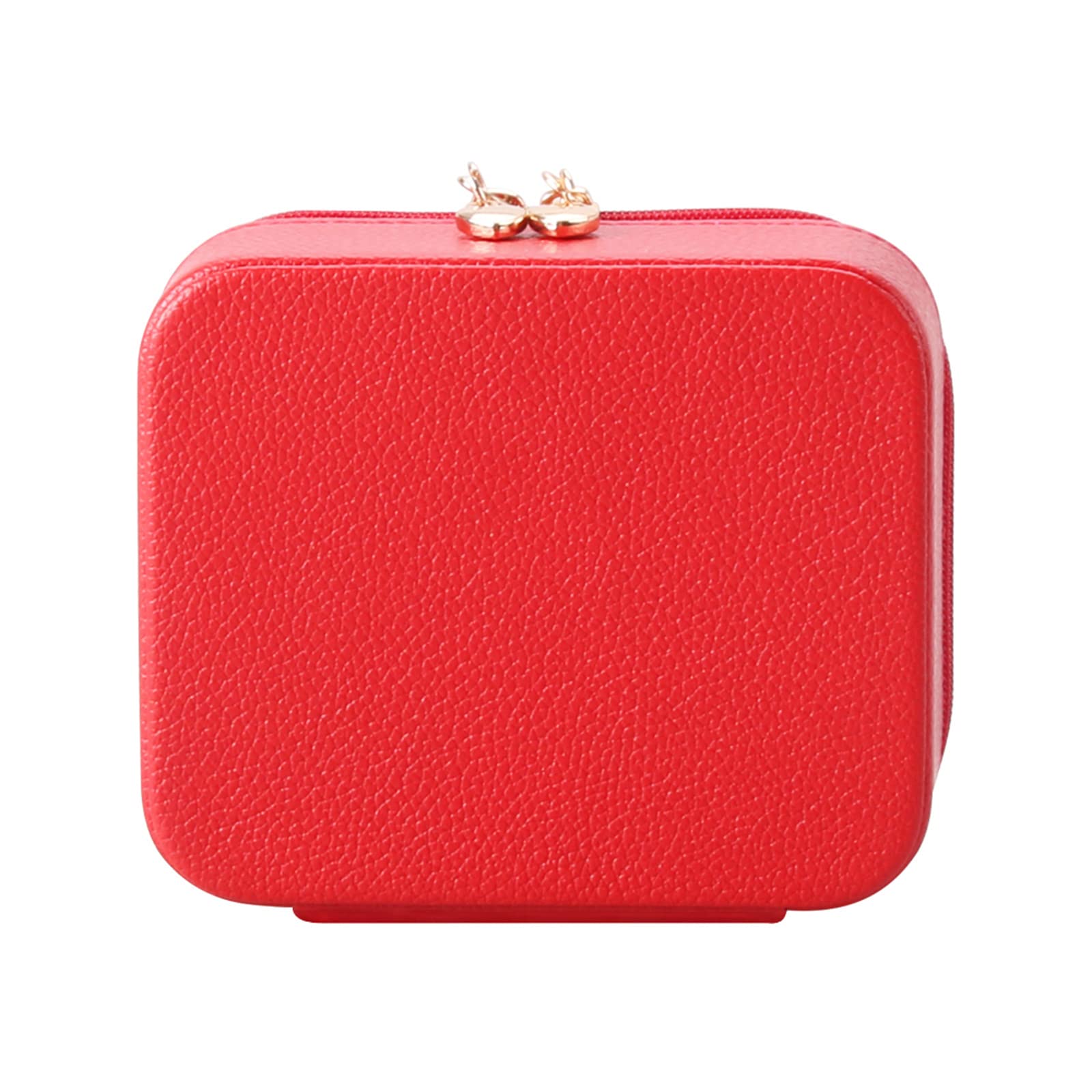 Portable Leather Jewelry Organizer Box for Women - Mini Travel Jewelry Case with Earring & Ring Storage - Perfect Gift for Travel, Home & Office Use (Red)