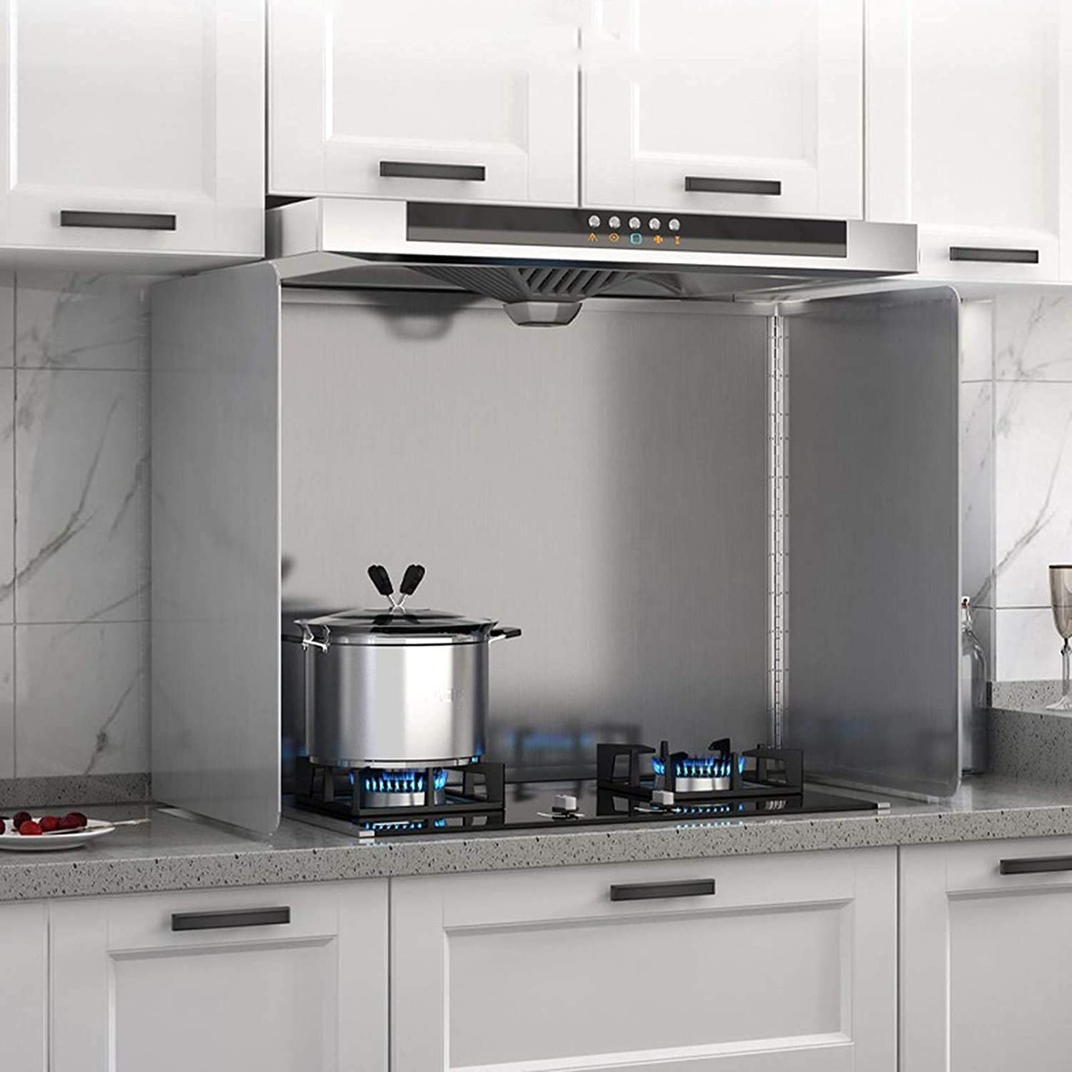 Zheshitech Stainless Steel 3-Sided Splatter Guard for Stove - Heat Insulation Oil Splash Proof Cooking Tool with Foil Plate (Size: 48x50x50cm) - Perfect for Frying, Sautéing & Grilling to Keep Your Kitchen Clean