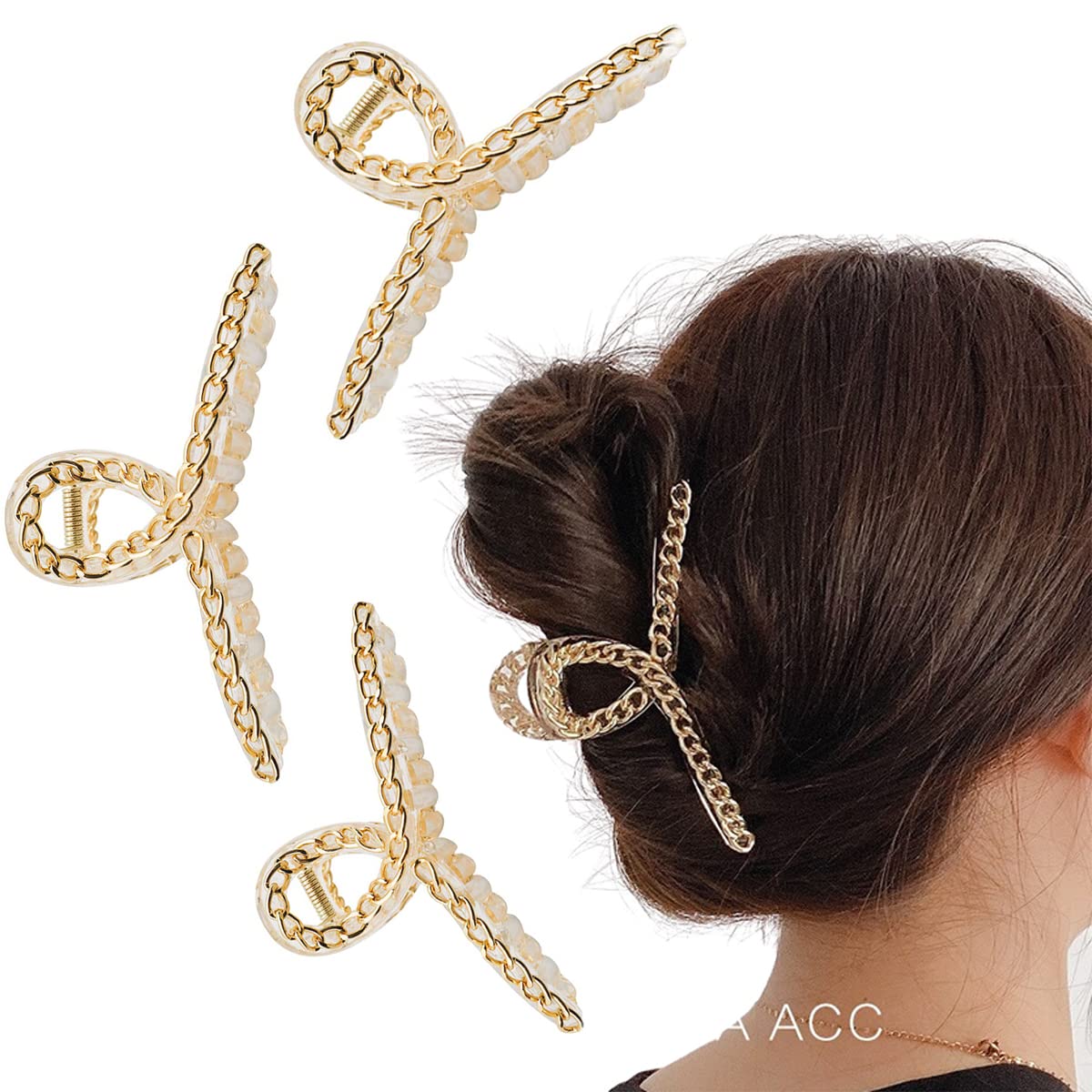 STYLEDOSE Large Gold Plastic Hair Clips for Women - 10/4cm Non-Slip Strong Jaw Hair Claw Clips - Fashion Hair Accessories for Women & Girls (Pack of 3) - Perfect for Updos, Ponytails & Everyday Styling