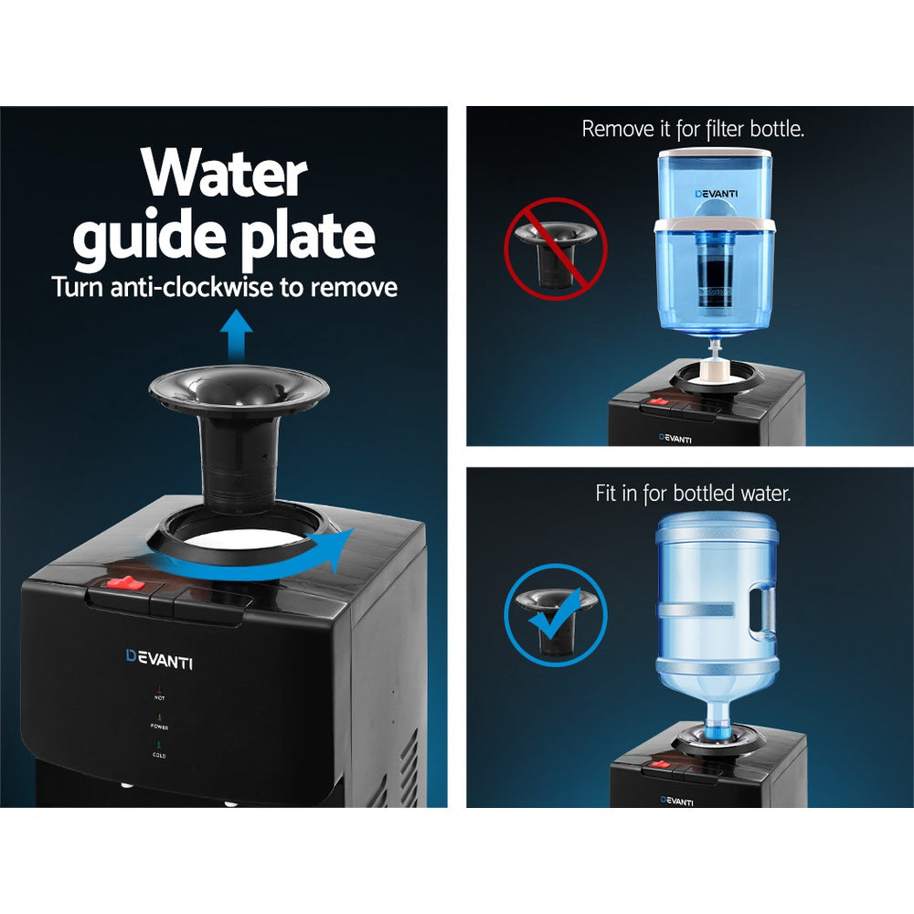 Devanti 22L Black Water Cooler Dispenser Stand with 2 Filters - Office & Home Hydration Solution for Fresh Drinking Water