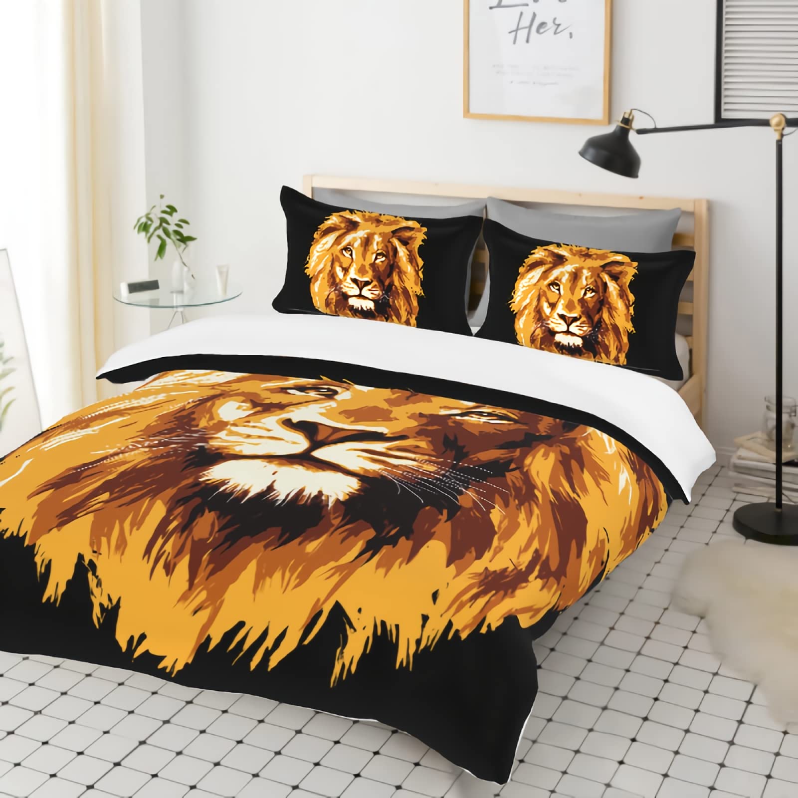 GREDBH Queen Size Lion Duvet Cover Set - 3 Piece Bedding with 2 Pillowcases | 100% Soft Microfiber Lion Head Design | Perfect for Kids' Rooms, Jungle Themed Bedrooms & Wildlife Lovers