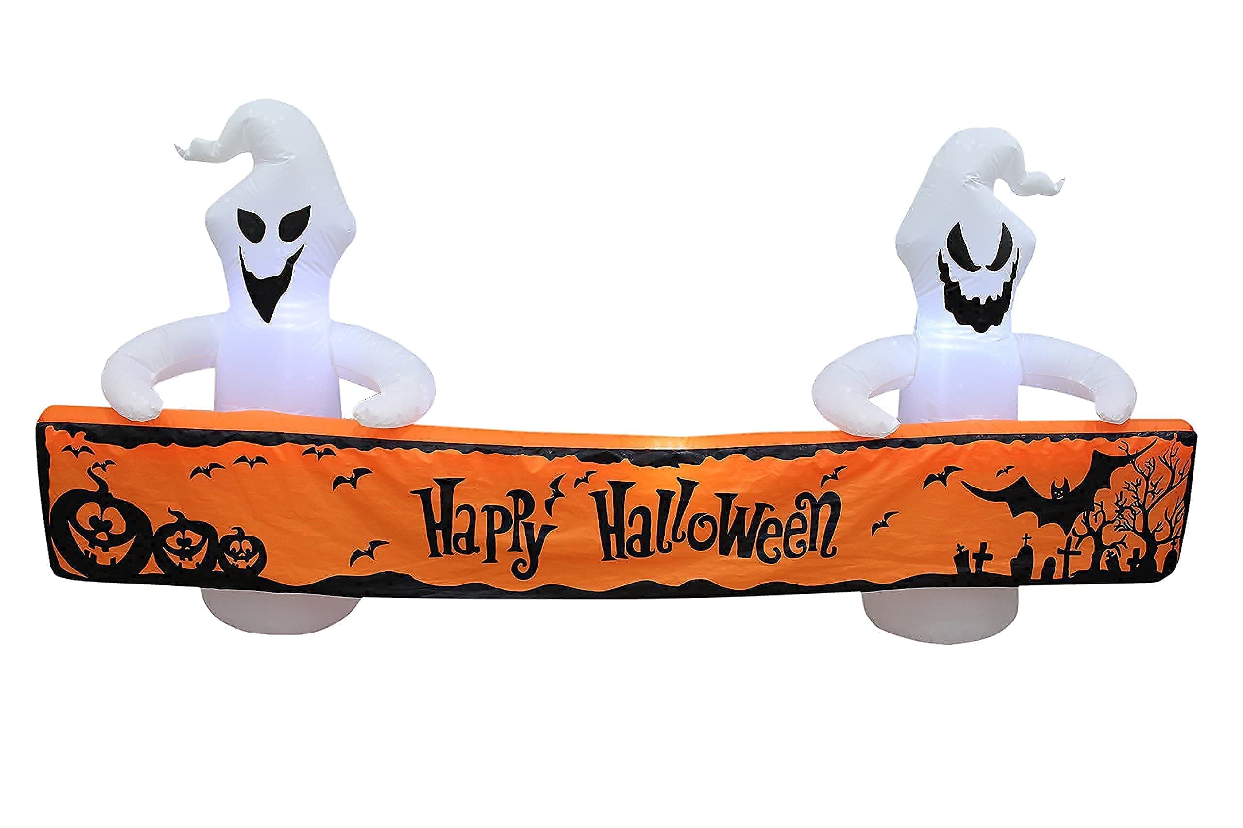 8FT Tall Inflatable Halloween Ghost Spider Archway & 8FT Long White Ghost with Orange Banner - LED Lighted Halloween Party Decorations Bundle for Outdoor Yard, Haunted House, and Spooky Decor