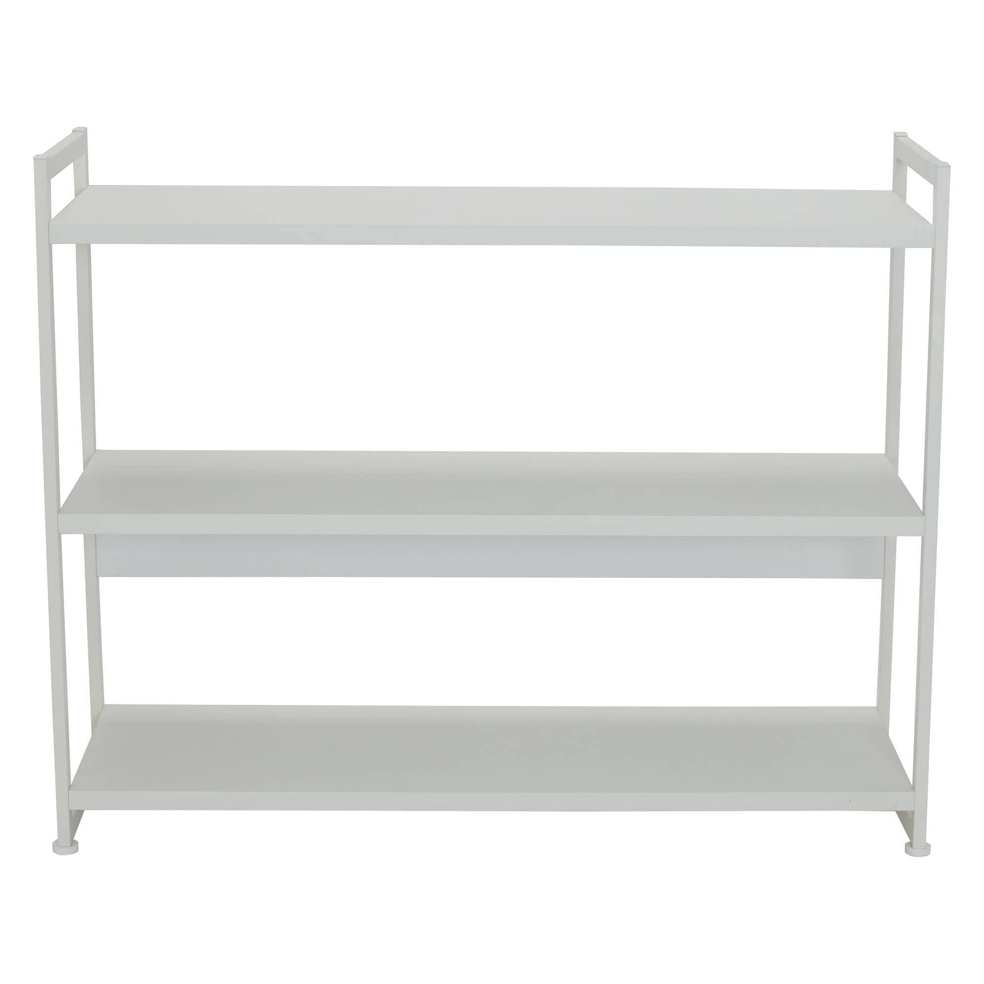 Jamestown Wide 3-Tier Open Storage Bookshelf - Scandinavian White Metal Shelving Unit for Living Room, Bedroom & Office Organization