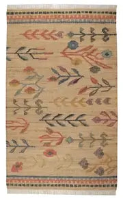 Handwoven Jute Kilim Rug - Bohemian Floral Design - Non-Slip Natural Fiber Floor Mat for Living Room, Bedroom & Boho Home Decor