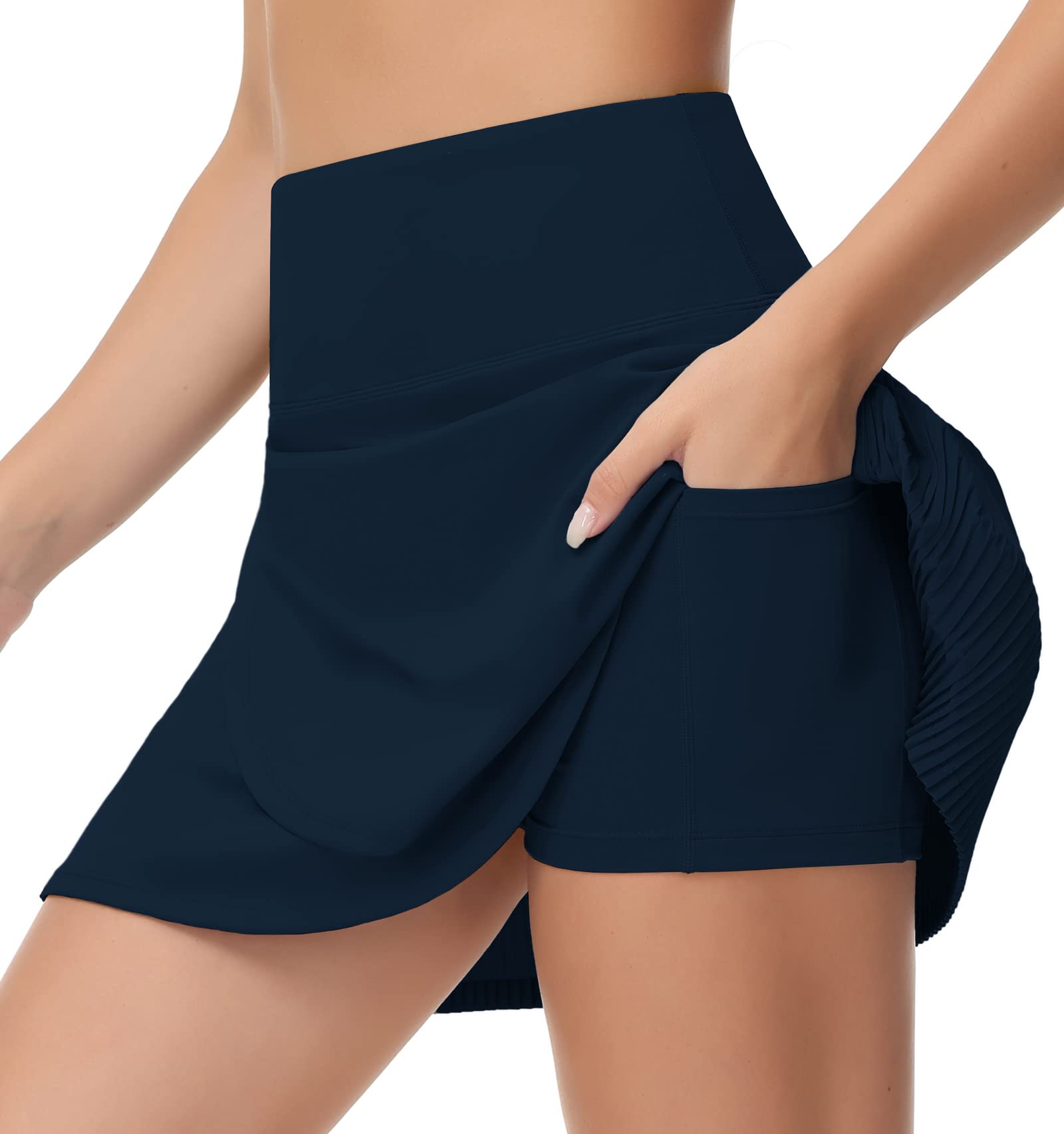 THE GYM PEOPLE Women's High Waisted Tennis Skirt with Inner Shorts - Crossover Hemline & Back Pleats for Golf, Running & Workout - Comfortable Athletic Skort for Tennis, Yoga & Gym Wear