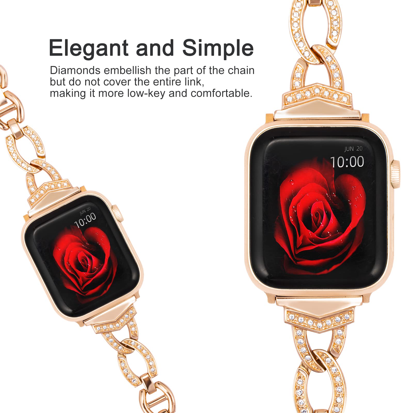 Premium Metal Watch Bands Compatible with Apple Watch 38mm 40mm 41mm 42mm 44mm 45mm SE SE2 iWatch Series 8 7 6 5 4 3 2 1 - Bling Diamond Bracelet for Women - Elegant Replacement Strap for Work, Party & Daily Wear