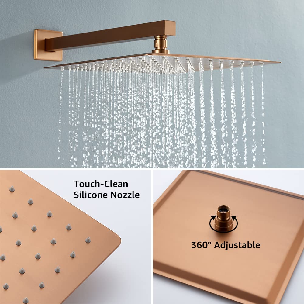 Brushed Rose Gold Rain Shower System - 12 Inch Rainfall Shower Head with Handheld Sprayer, Wall Mounted Bathroom Shower Set Including Faucet Mixer & Trim Kit (Valve Included) - Perfect for Luxurious Spa-Like Showers and Modern Bathroom Upgrades