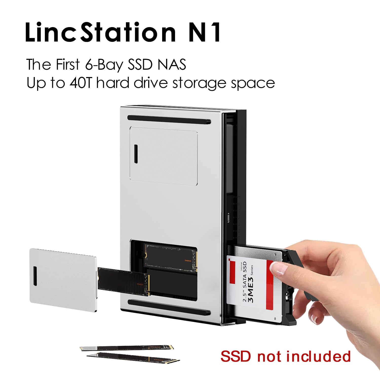 LincStation N1 6 Bay SSD NAS Storage - 16GB RAM, Quad-Core Processor, 4x M.2 NVMe & 2x SATA Slots - Unraid Licensed Network Attached Storage for Home/Office Cloud Backup & Media Server (Diskless)