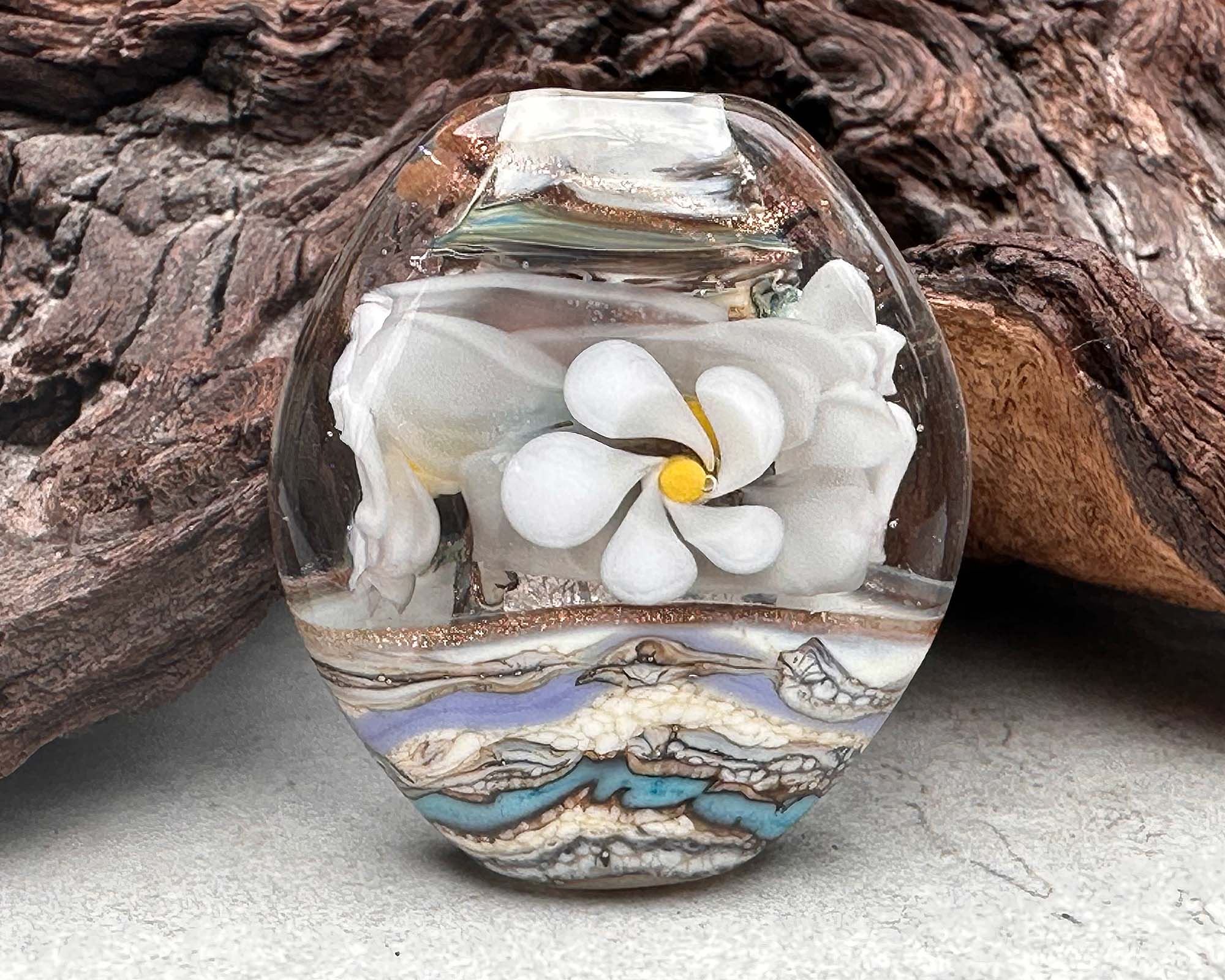 Handmade White Floral Organic Lampwork Glass Focal Bead for Jewelry Making - Perfect for Necklaces, Bracelets, and DIY Crafts