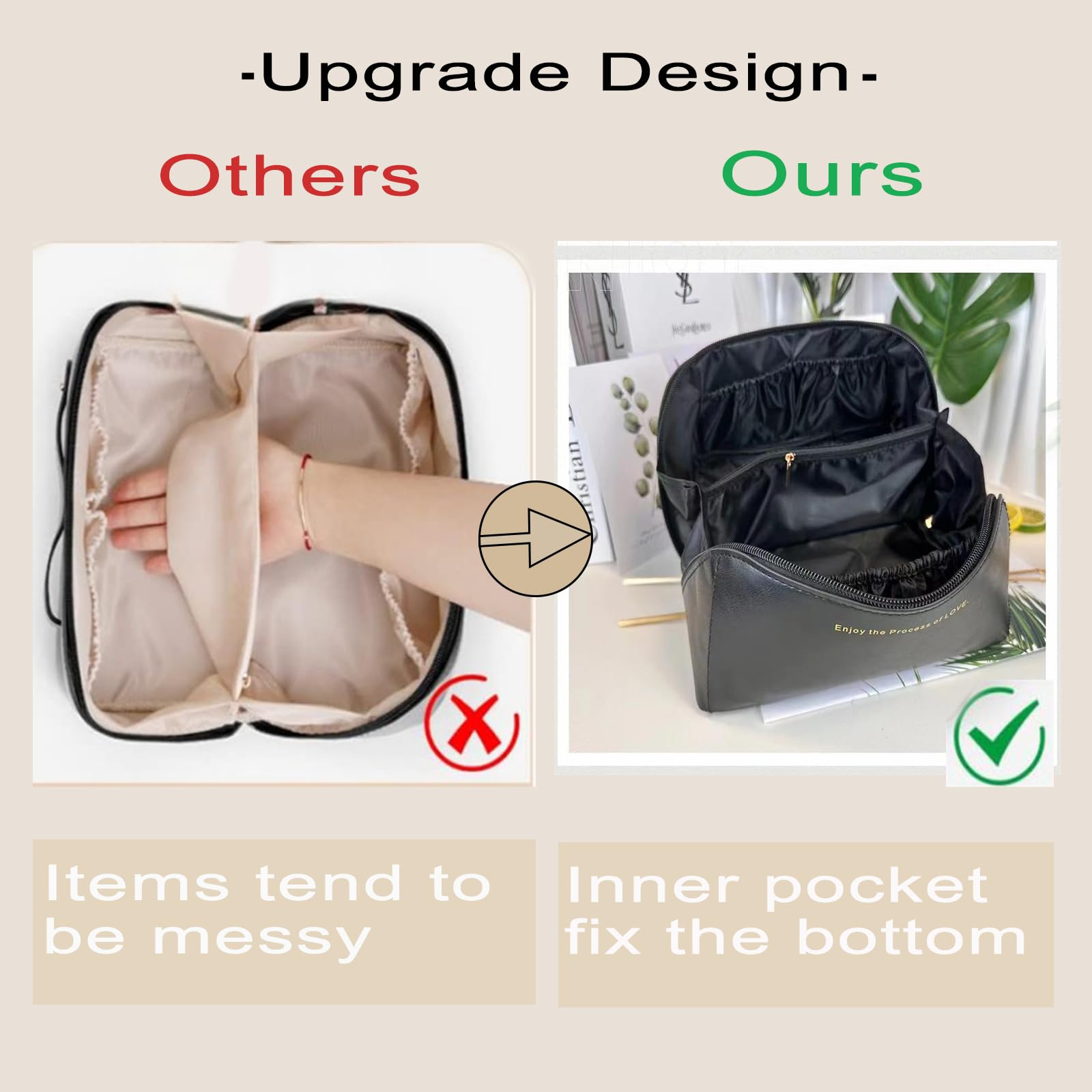 Waterproof Travel Makeup Bag for Women - Large PU Cosmetic Organizer for Travel & Daily Use