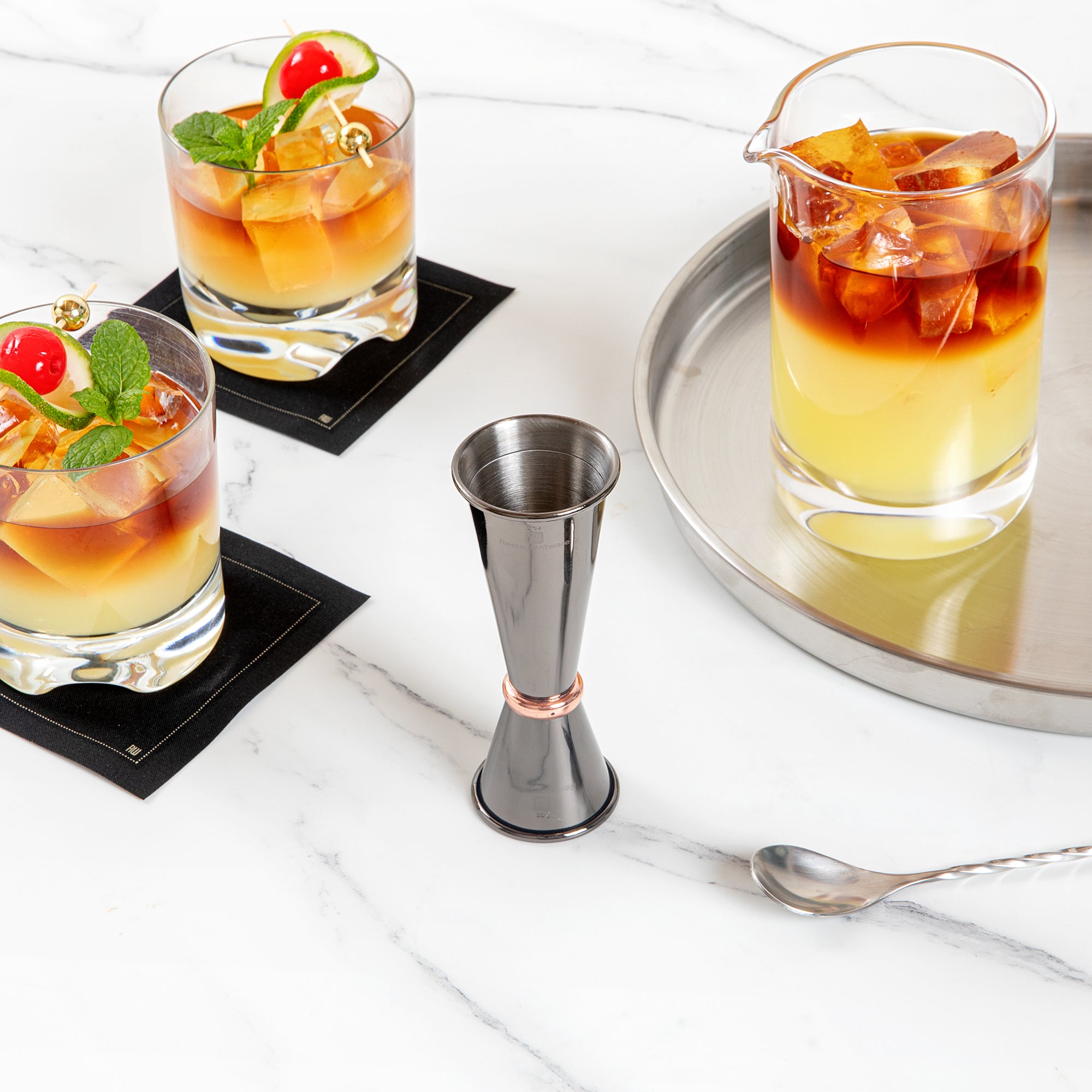 1 oz & 2 oz Black Stainless Steel Japanese Style Jigger with Copper Ring - Professional Cocktail Measuring Cup for Bartenders & Home Mixology - Perfect for Craft Cocktails, Bar Tools & Gift Sets