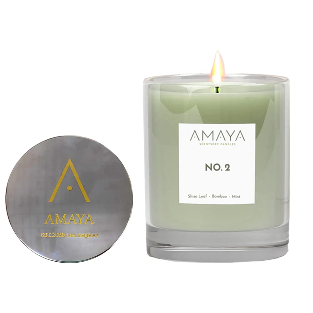 Amaya Scented Candles 8oz - Natural Soy Wax Candles with Asian Inspired Aromas (Shiso Leaf, Bamboo, Mint) - Aromatherapy Home Fragrance for Relaxation, Meditation & Spa - Perfect Gift for Women & Housewarming