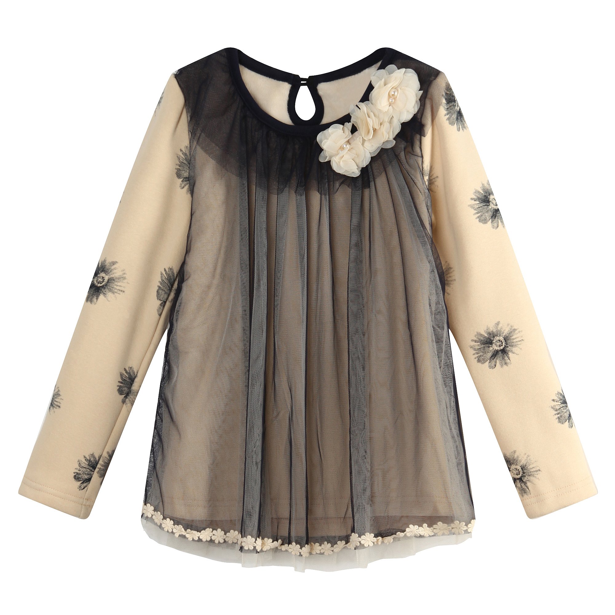 Richie House Girls' Floral Pearl Embellished Fashion Top - Elegant Blouse for Birthday Parties, Photo Shoots & Special Occasions