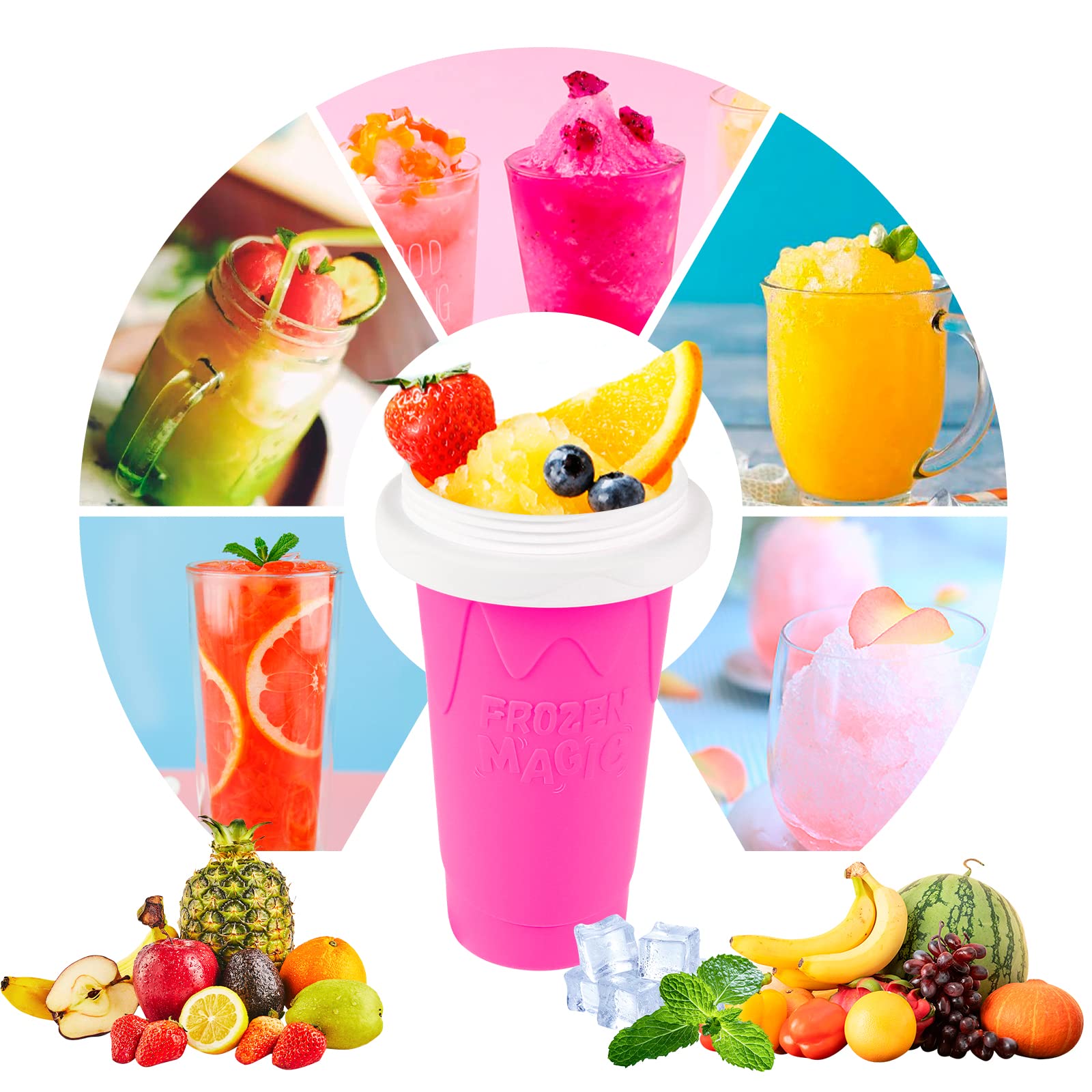 DIY Slushy Maker Cup - TikTok Viral Magic Slushie Maker, Quick Frozen Smoothie Cup with Double Layer Insulation, Portable Squeeze Ice Cup for Kids & Adults - Pink | Perfect for Summer Parties, Picnics & Outdoor Activities