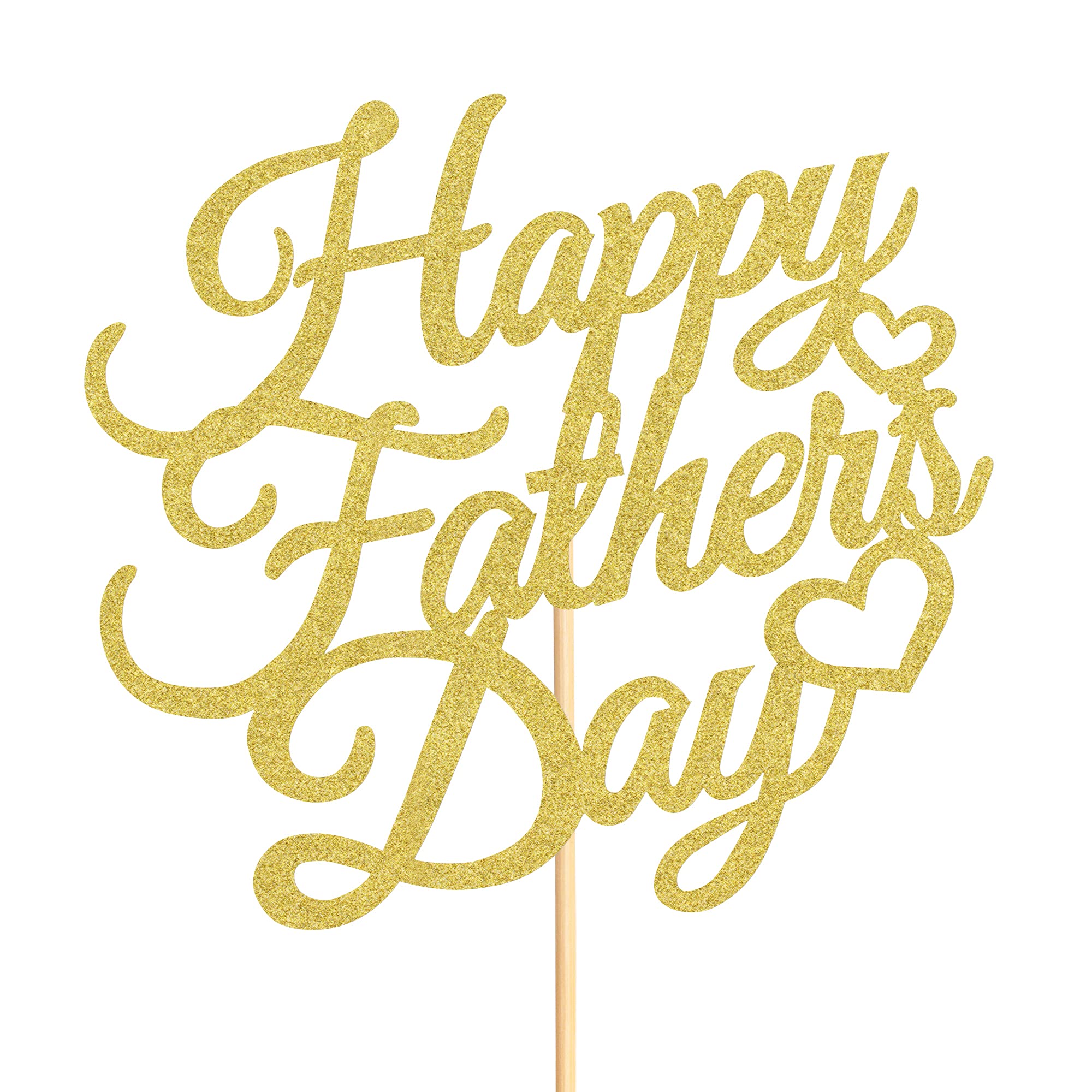 6 Pcs Gold Glitter Happy Father's Day Cake Toppers - Decorative Party Cake Decorations with Gold Letter Heart Design - Perfect for Father's Day Celebrations, Birthday Parties & Special Occasions