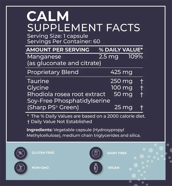 BodyBio Calm - 60 Capsules | Natural Stress & Anxiety Relief Supplement | Supports Relaxation & Mental Clarity | for Daily Stress Management & Better Sleep