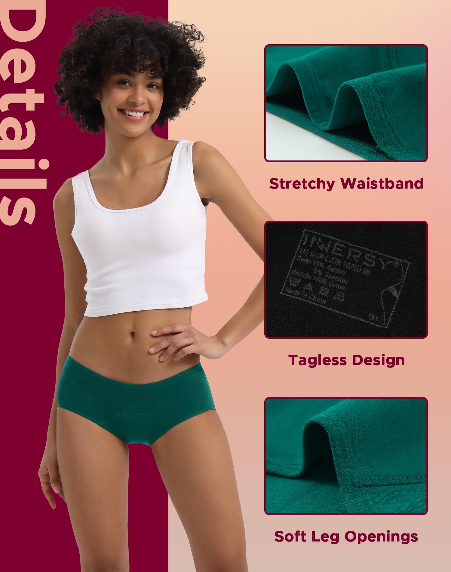 INNERSY Women's Period Underwear - 3 Pack Absorbent Hipster Panties for Postpartum, Teens & Menstrual Leak Protection | Comfortable & Reusable for Daily Wear, Overnight & Active Lifestyles