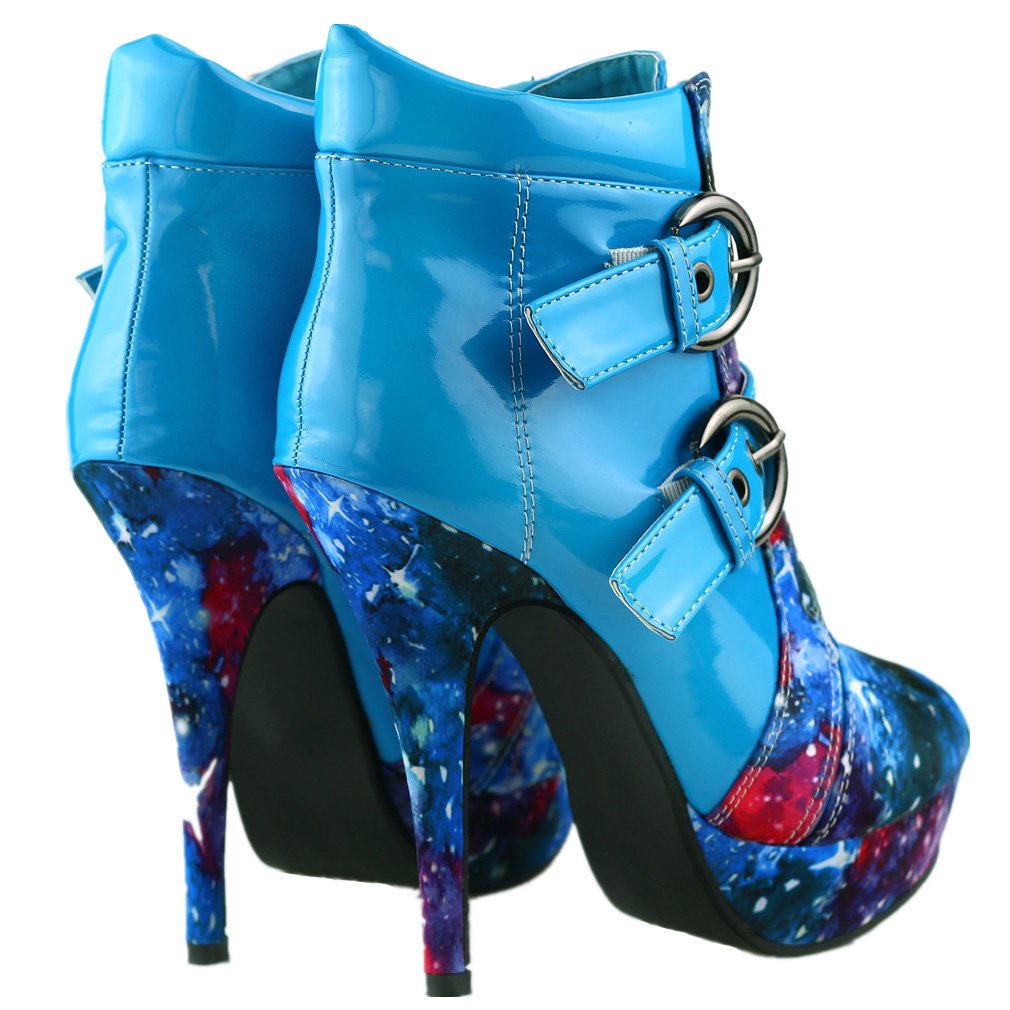 SHOW STORY Punk Buckle Night Sky High Heel Stiletto Platform Ankle Boots for Women - Gothic Fashion, Clubwear & Night Out Outfits (Style LF30301)