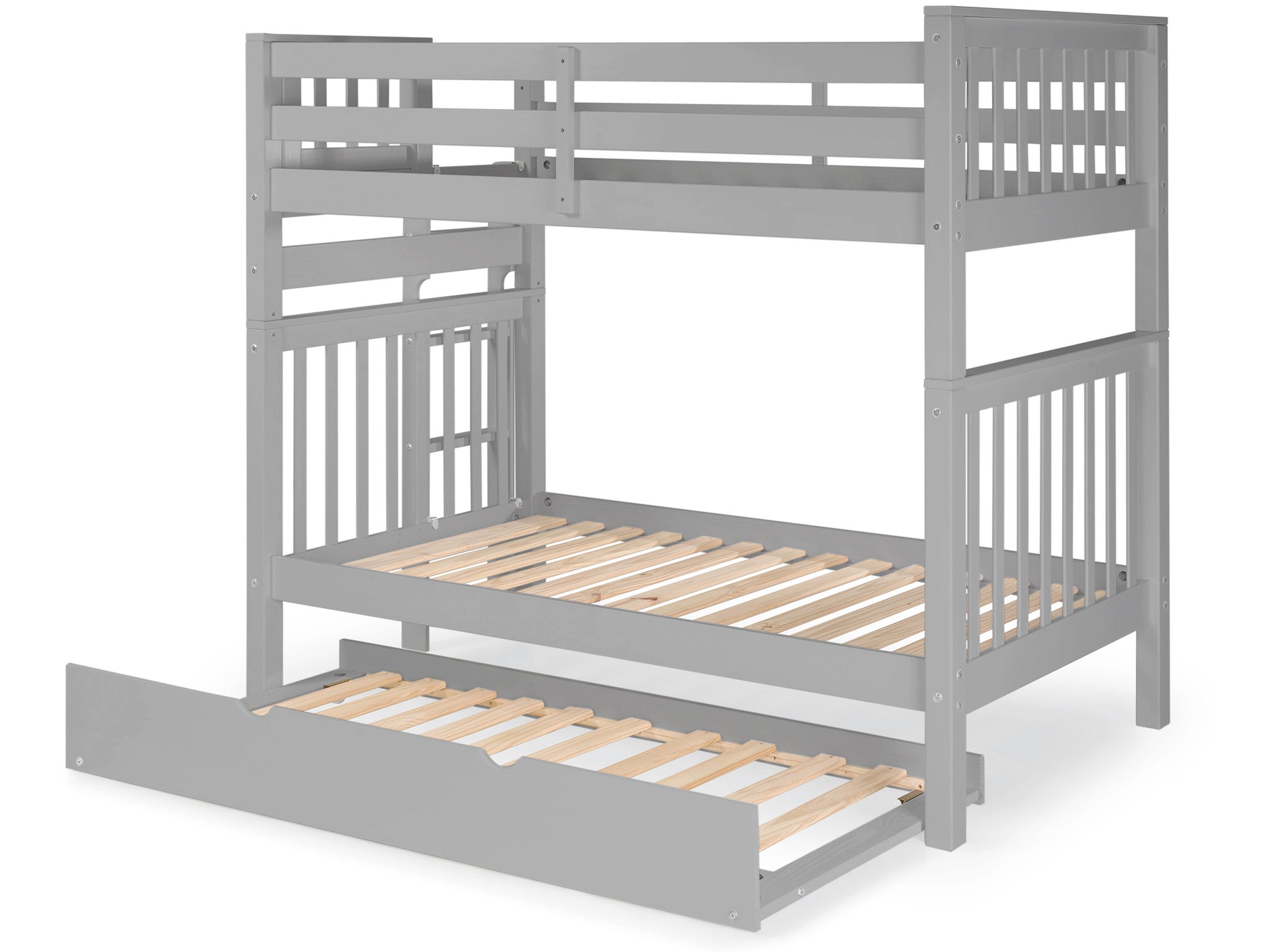 Space-Saving Twin Over Twin Bunk Bed with Trundle - Gray Wooden Loft Bed for Kids & Teens - Perfect for Small Bedrooms, Guest Rooms & Dormitories