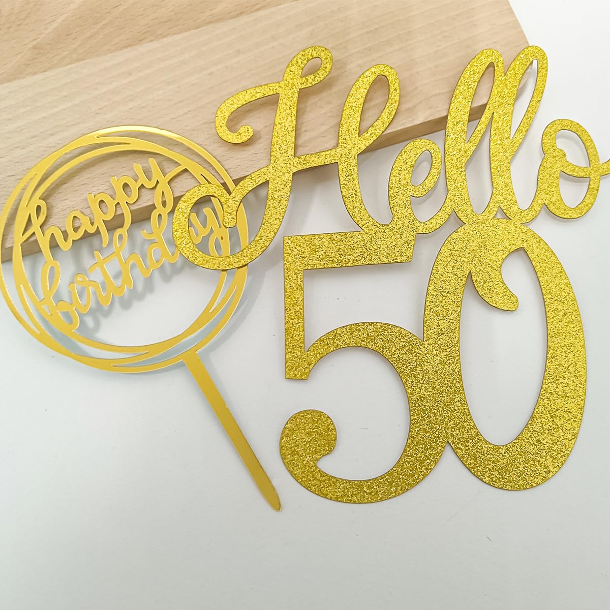 50th Birthday Cake Decorations Set - 20-Piece Gold Hello 50 Cake Toppers with Birthday Candles for Anniversary Celebration | Perfect for Milestone Birthday Cakes, Retirement Parties & Golden Jubilee Decorations