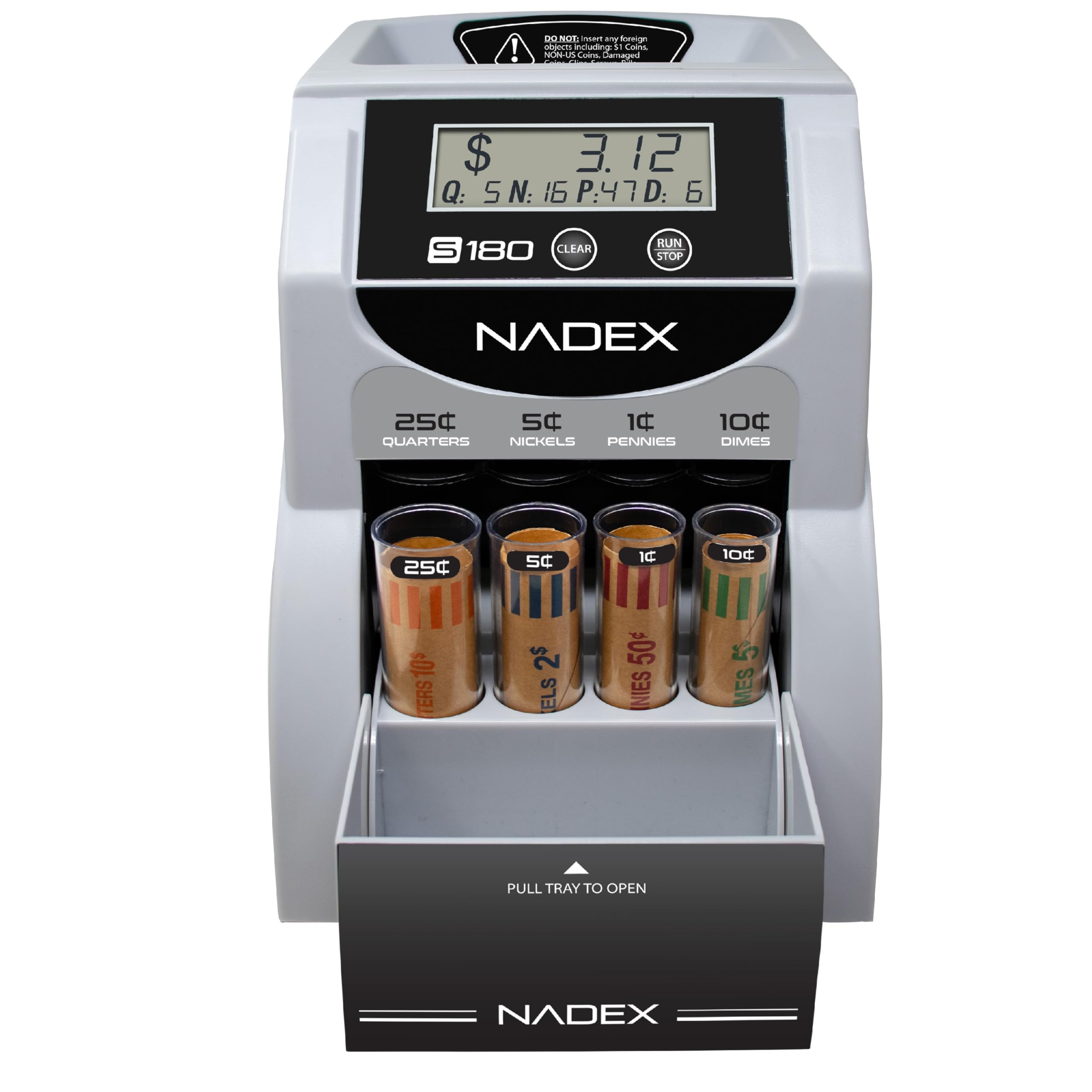 Nadex S180 Digital Coin Counter Machine - Automatic Coin Sorter, Counter & Wrapper for US Coins | Fast Batch Counting & Rolling | Perfect for Banks, Retail Stores & Home Use