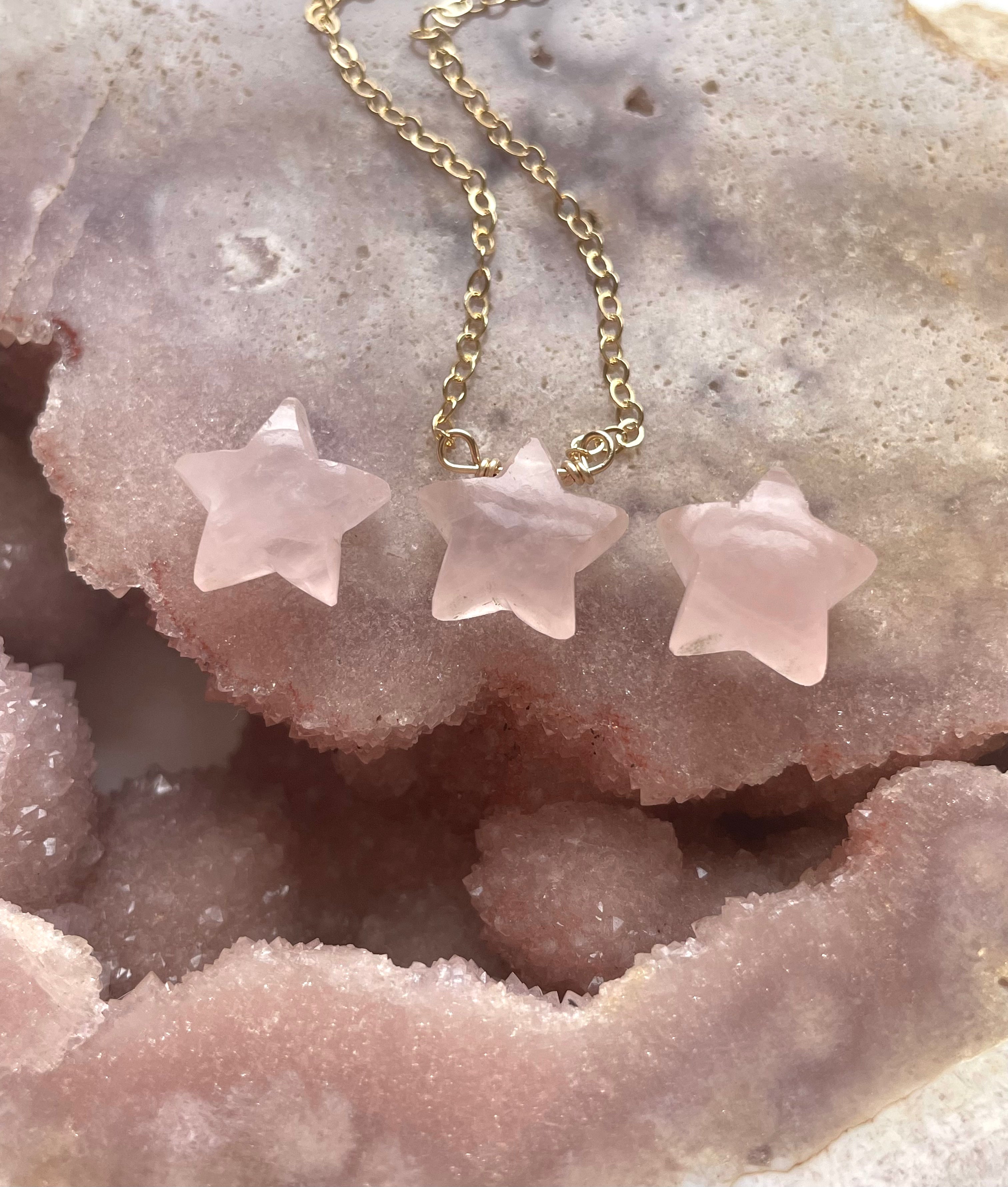 Rose Quartz Star Necklace - Silver or Gold Filled Crystal Healing Jewelry for Women - Perfect for Meditation, Energy Balancing & Spiritual Gifts