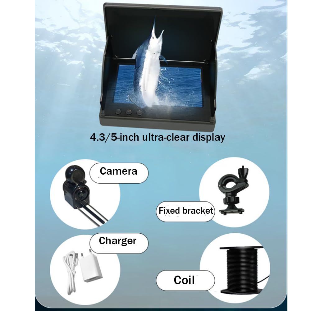 Colitt 4.3/5 Inch Underwater Fishing Camera with 220° Wide View & Infrared Night Vision - IP68 Waterproof Fish Finder for Ice Fishing, Scuba Diving, and Marine Exploration